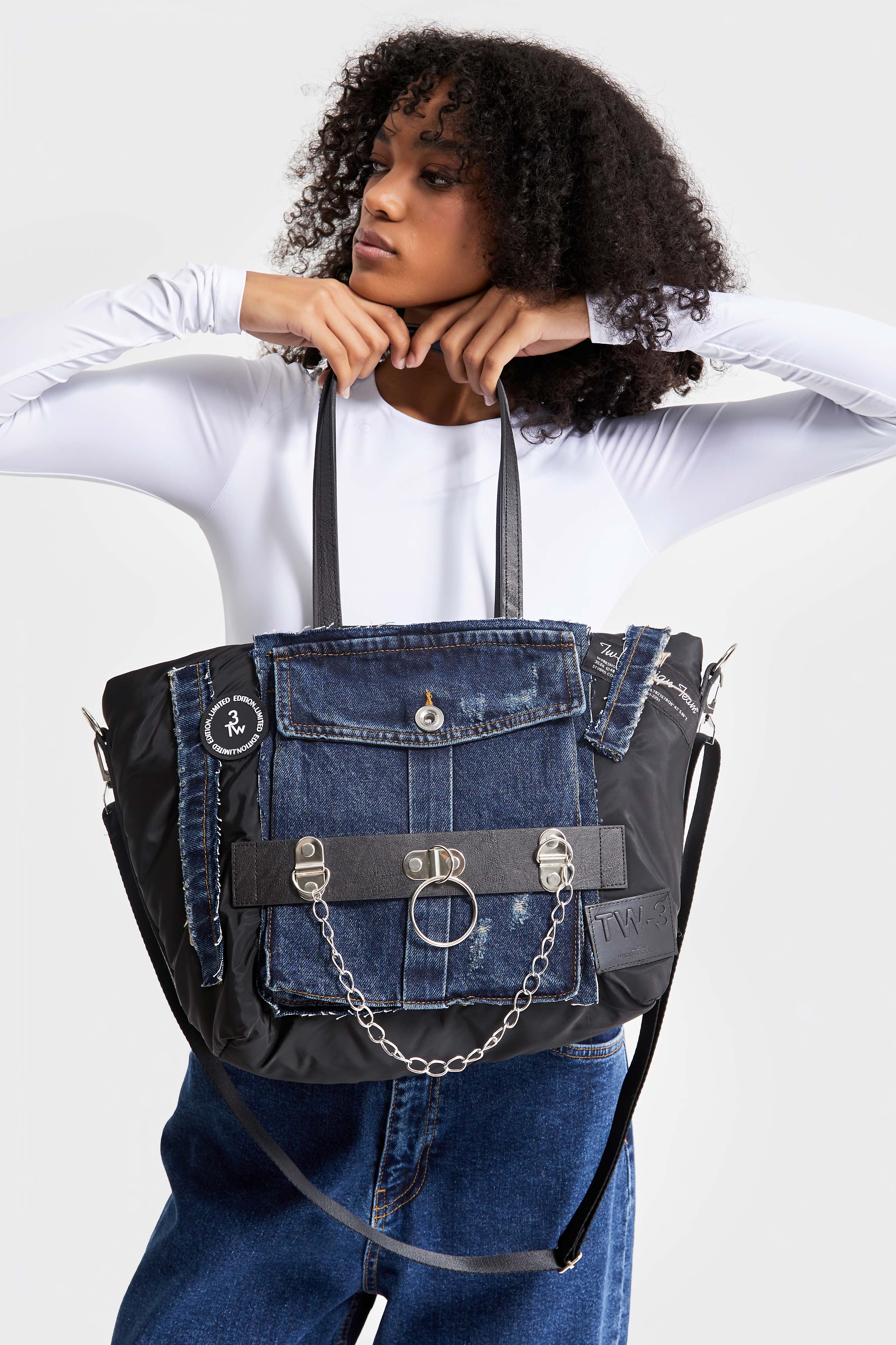 Capitone Denim Blend Shoulder Bag