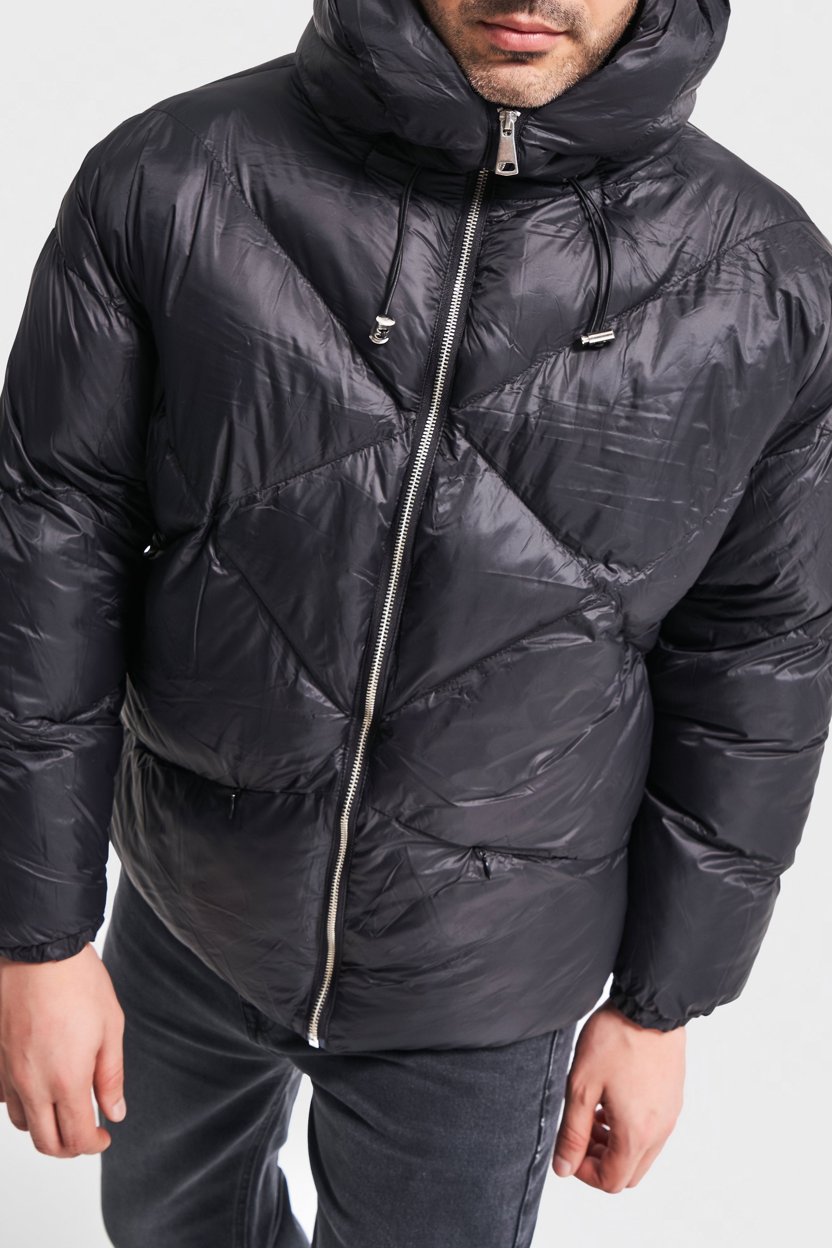 Men's Anthracite Black Color Hooded Puffer Jacket