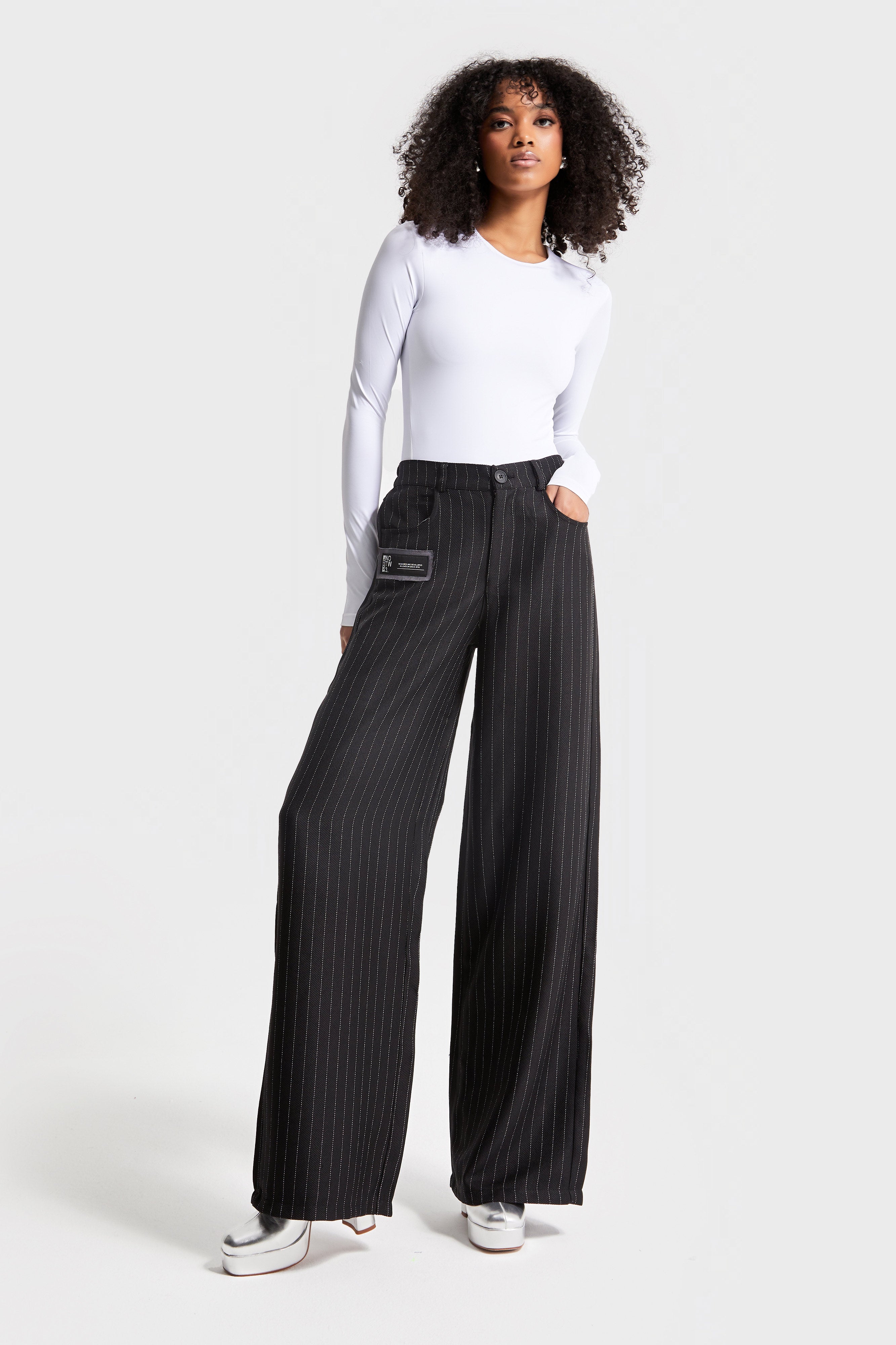 Women's Anthracite Color Striped Fabric Loose Cut Trousers