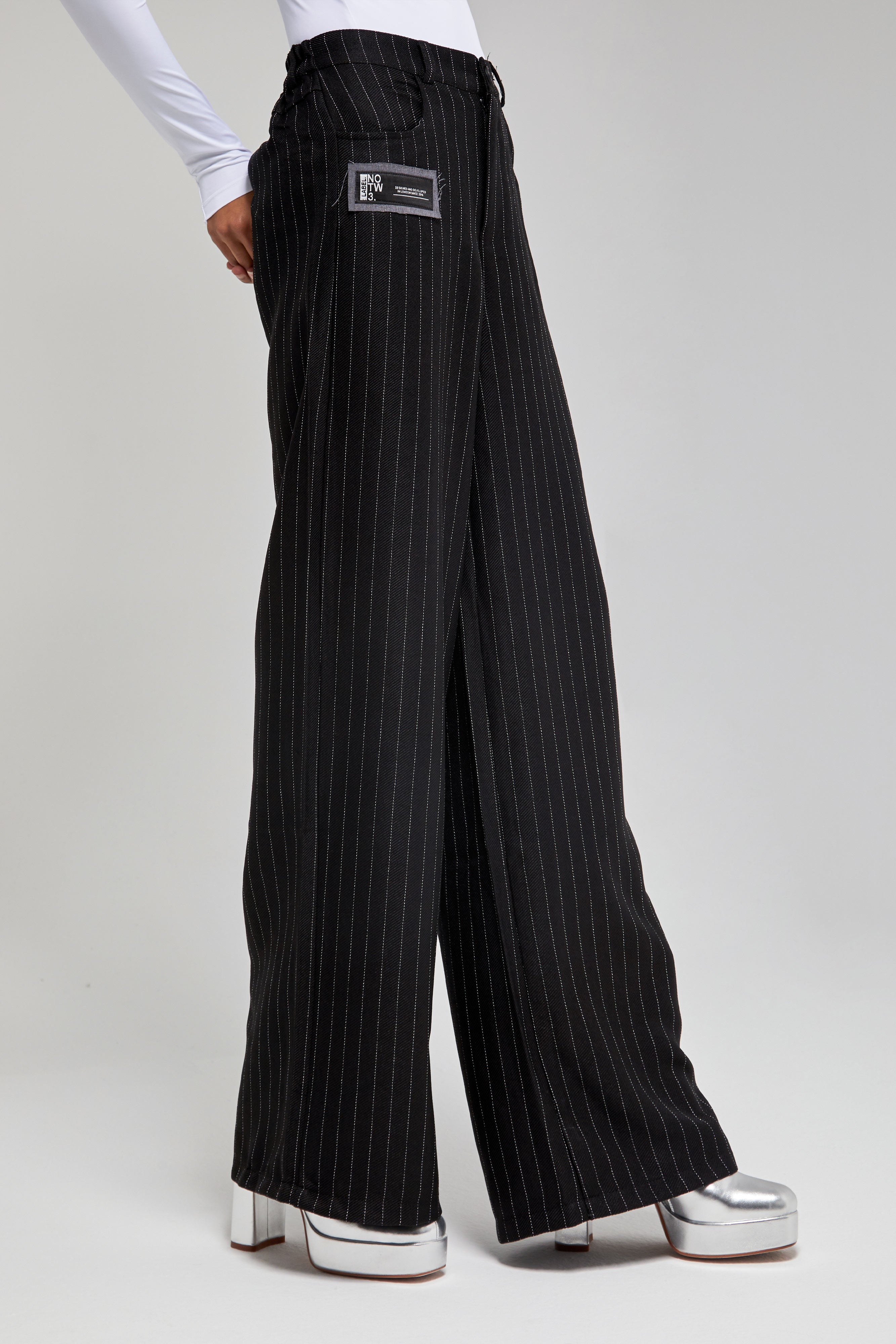 Women's Anthracite Color Striped Fabric Loose Cut Trousers