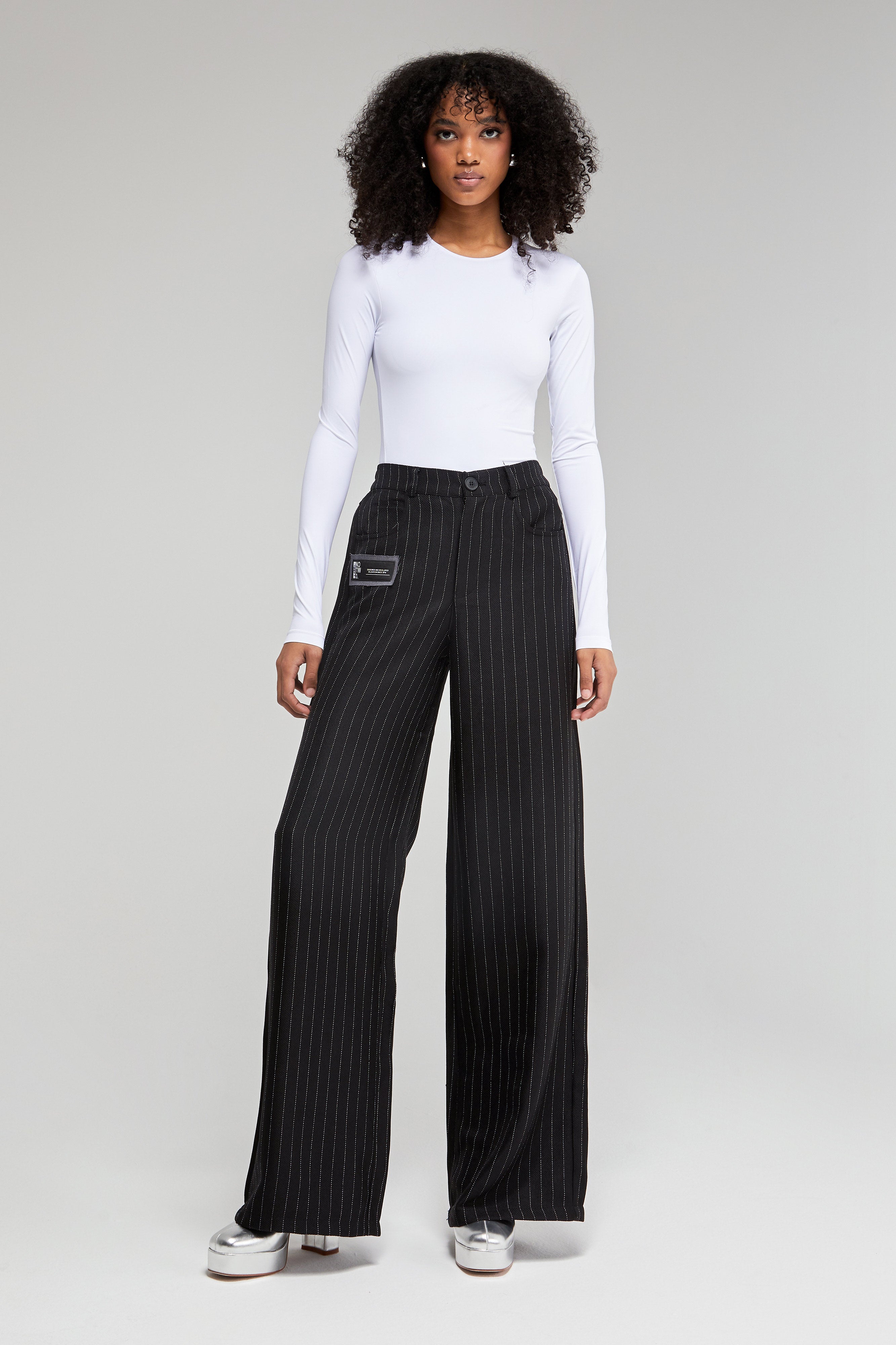 Women's Anthracite Color Striped Fabric Loose Cut Trousers