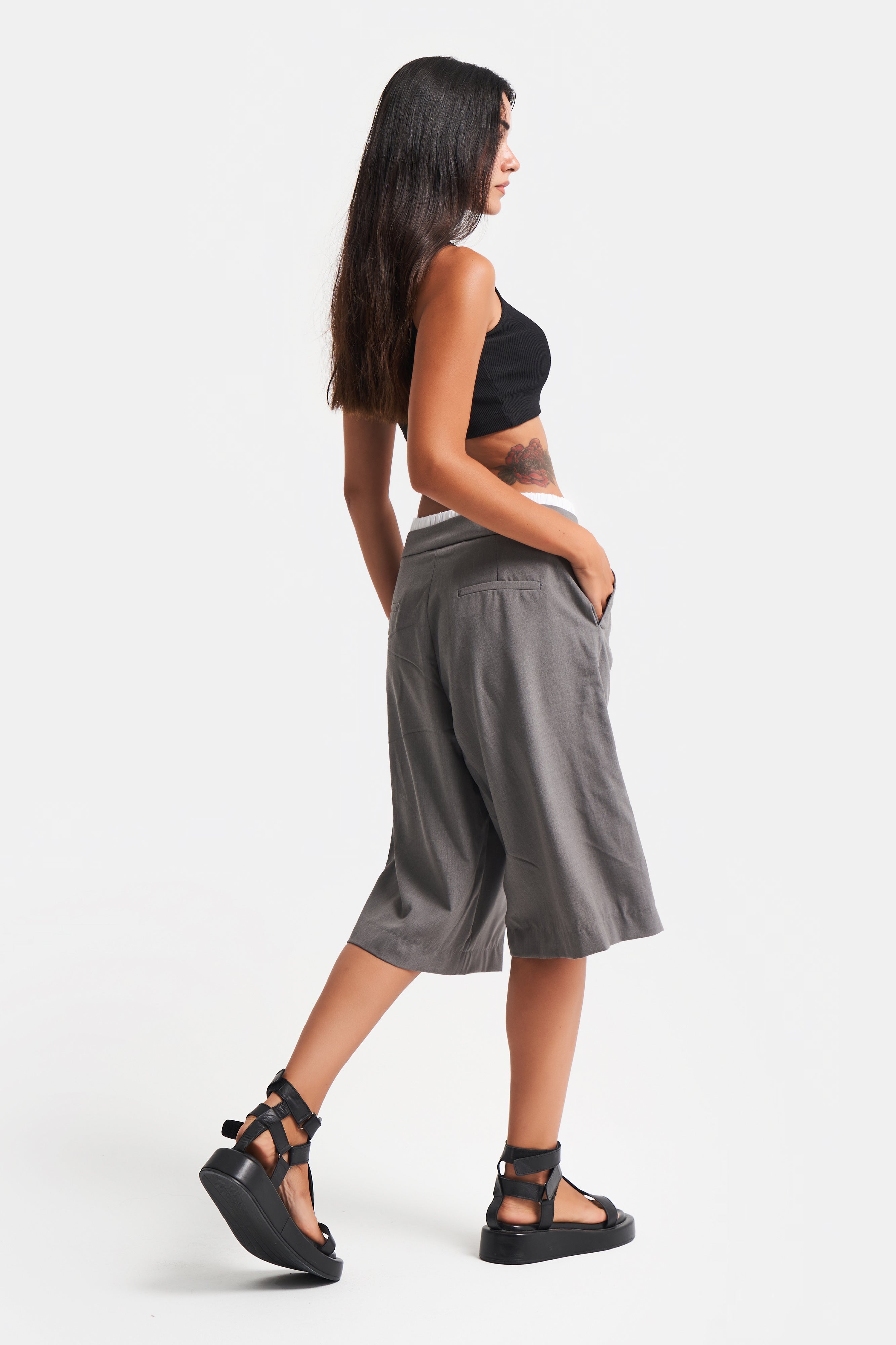 Women's Anthracite Color Super Long Boxer Detail Bermuda Shorts