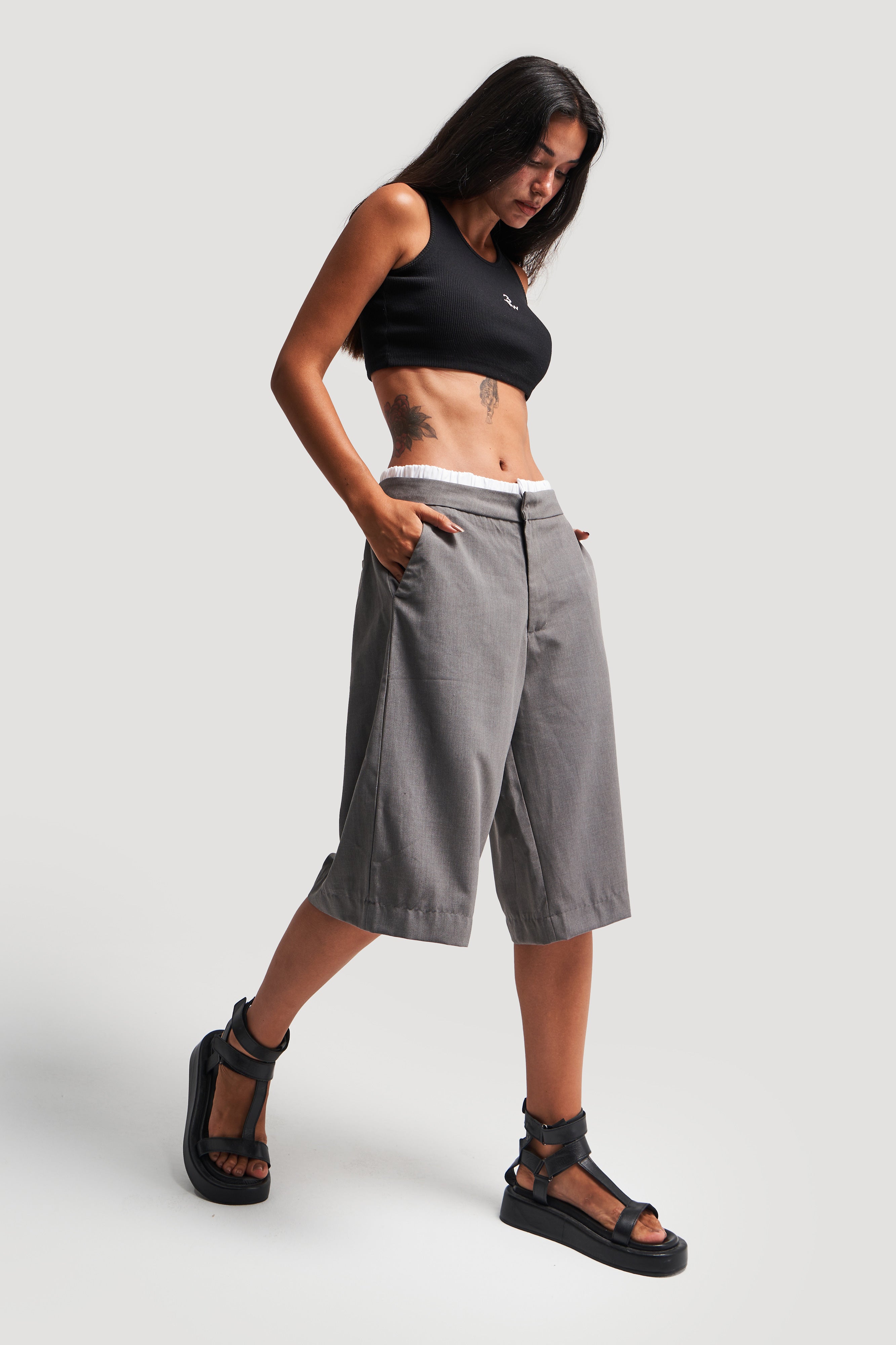 Women's Anthracite Color Super Long Boxer Detail Bermuda Shorts