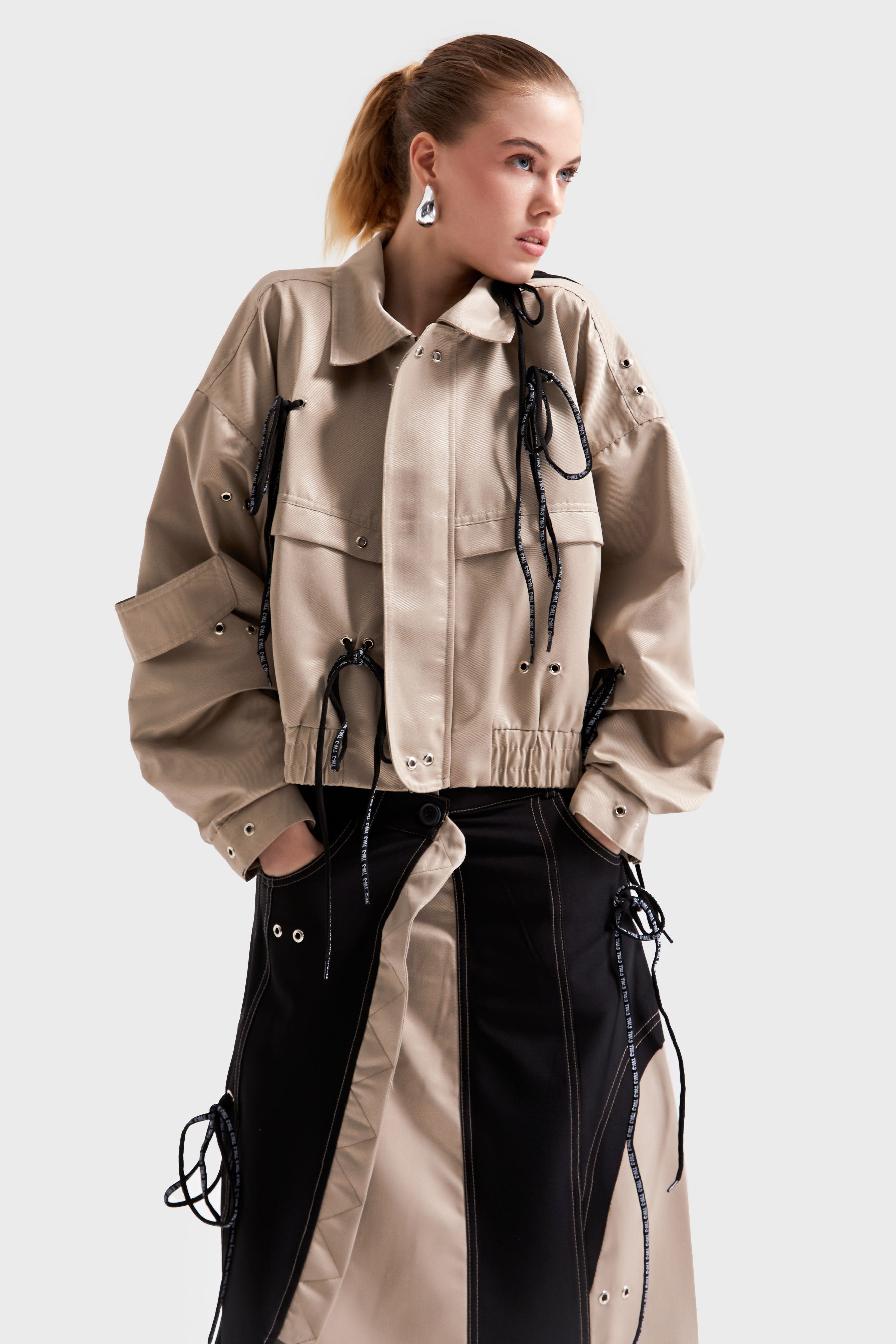 Women's Beige Color Oversize Design Jacket