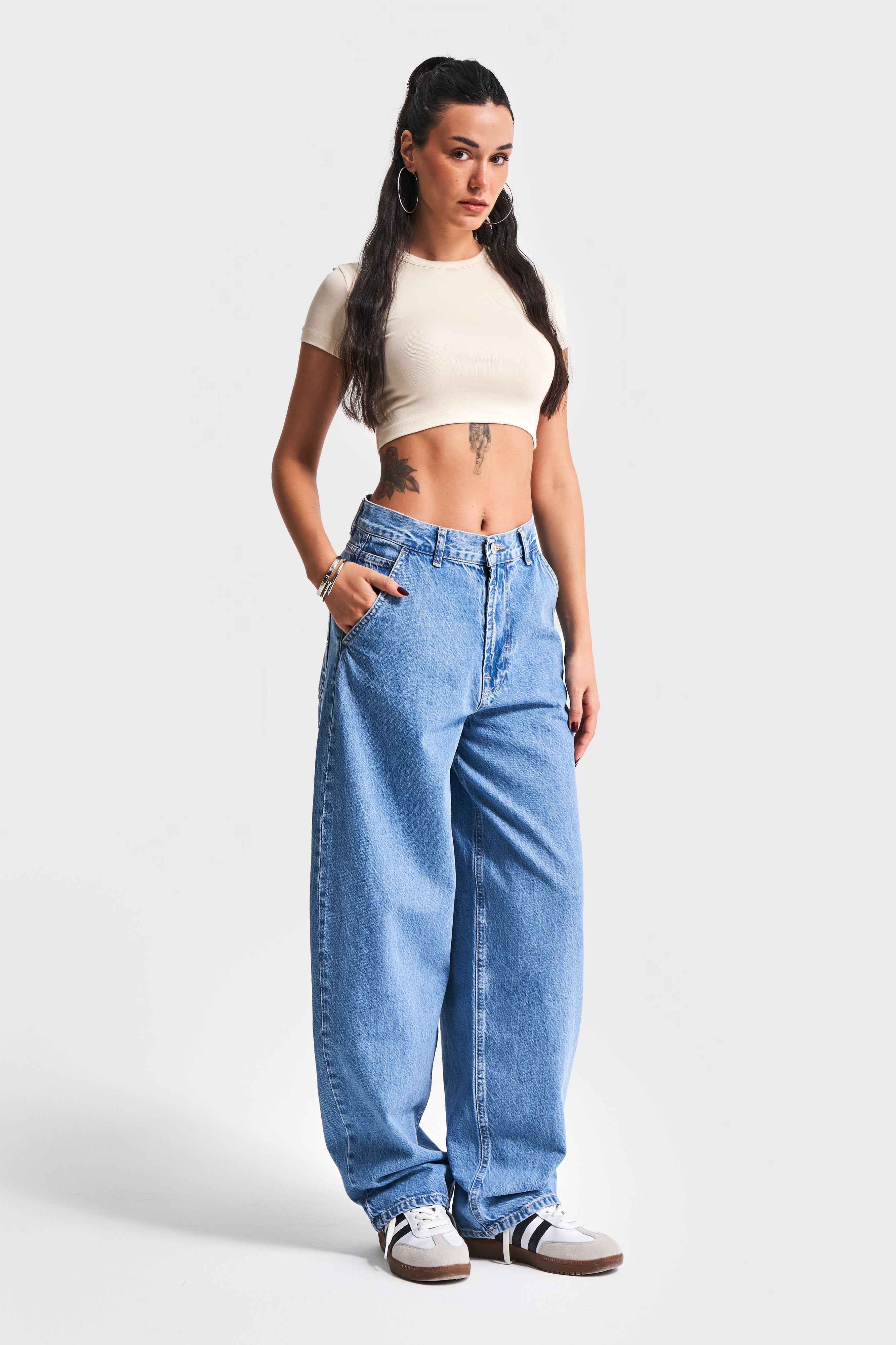 Kadın Bej Renk S5 Süper Esnek Kumaş Crop Fit Top