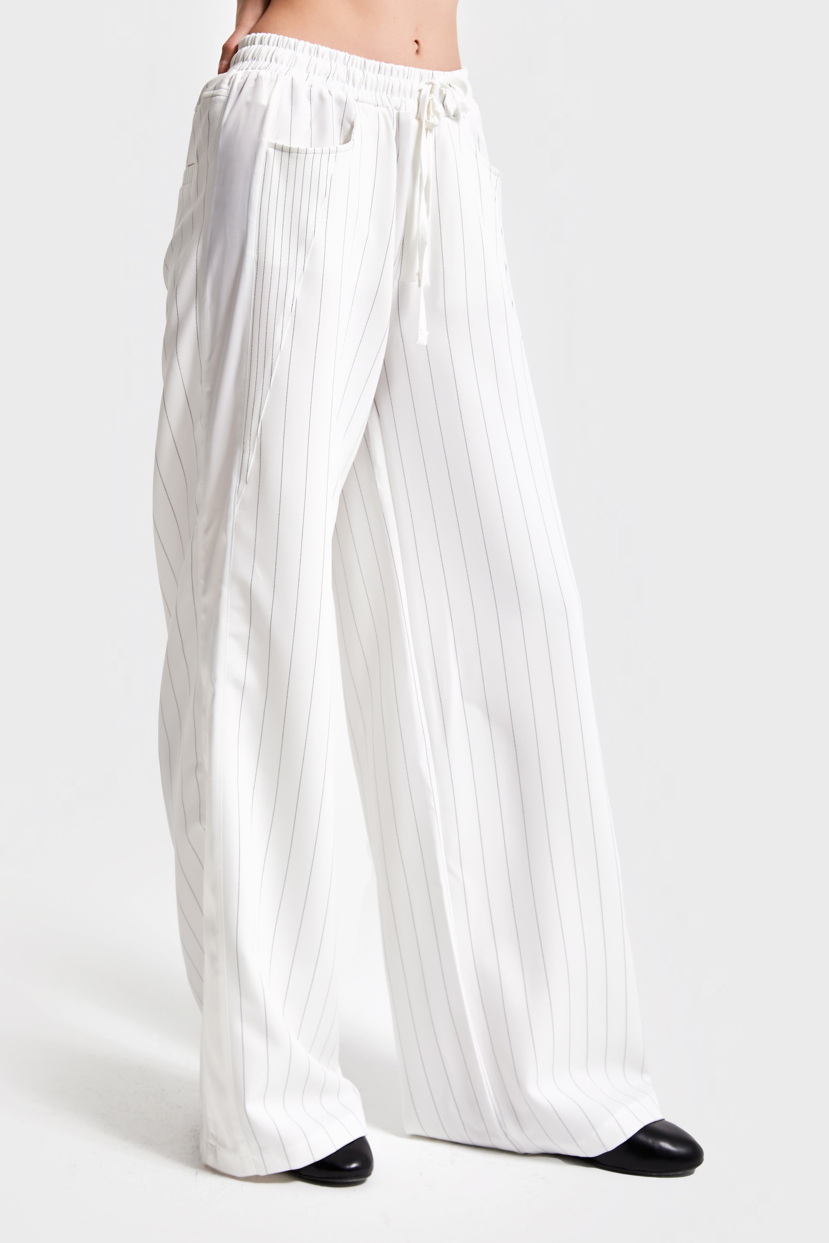 Women's White Striped Color Palazzo Fit Design Fabric Trousers