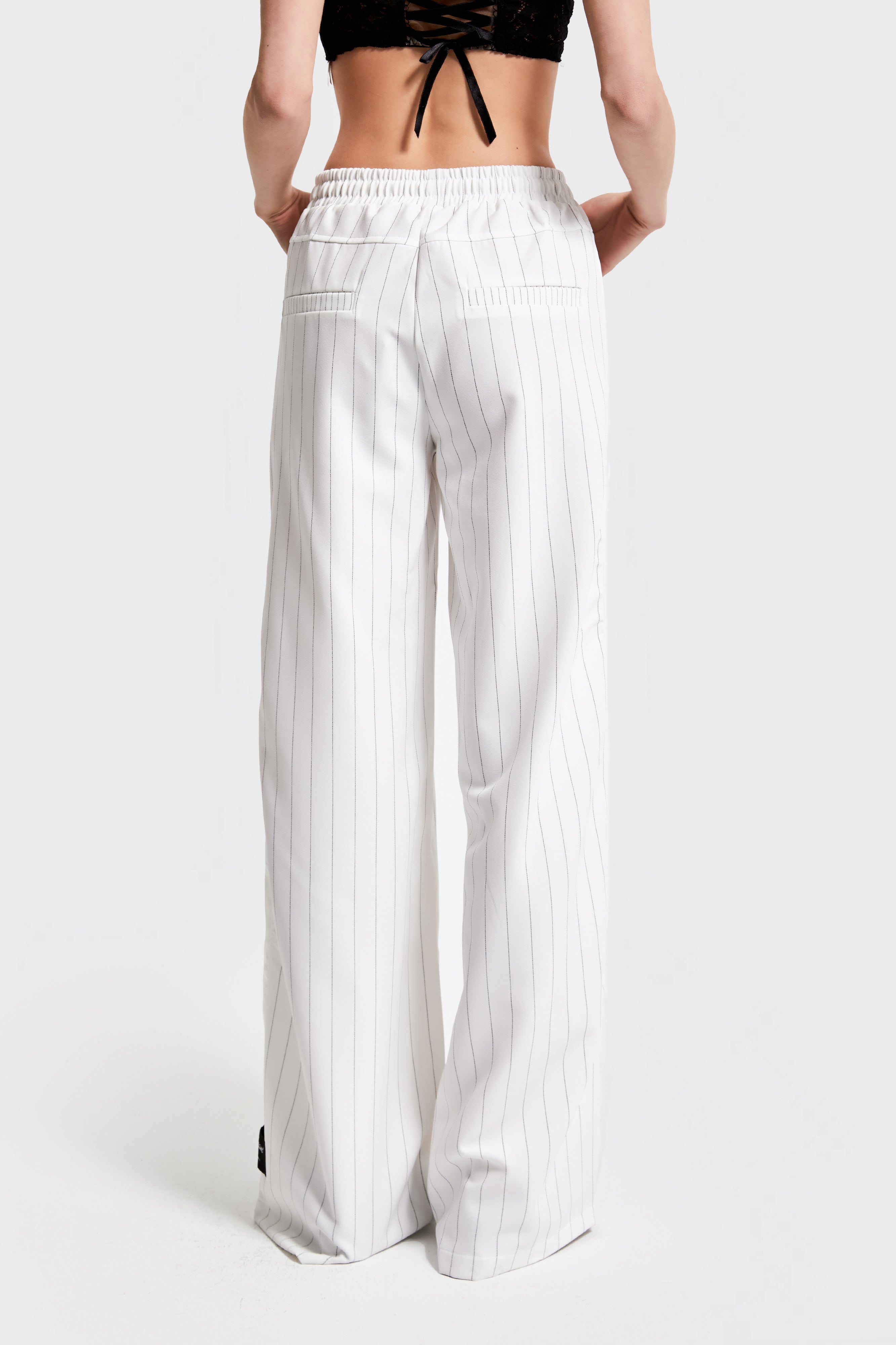 Women's White Striped Color Palazzo Fit Design Fabric Trousers