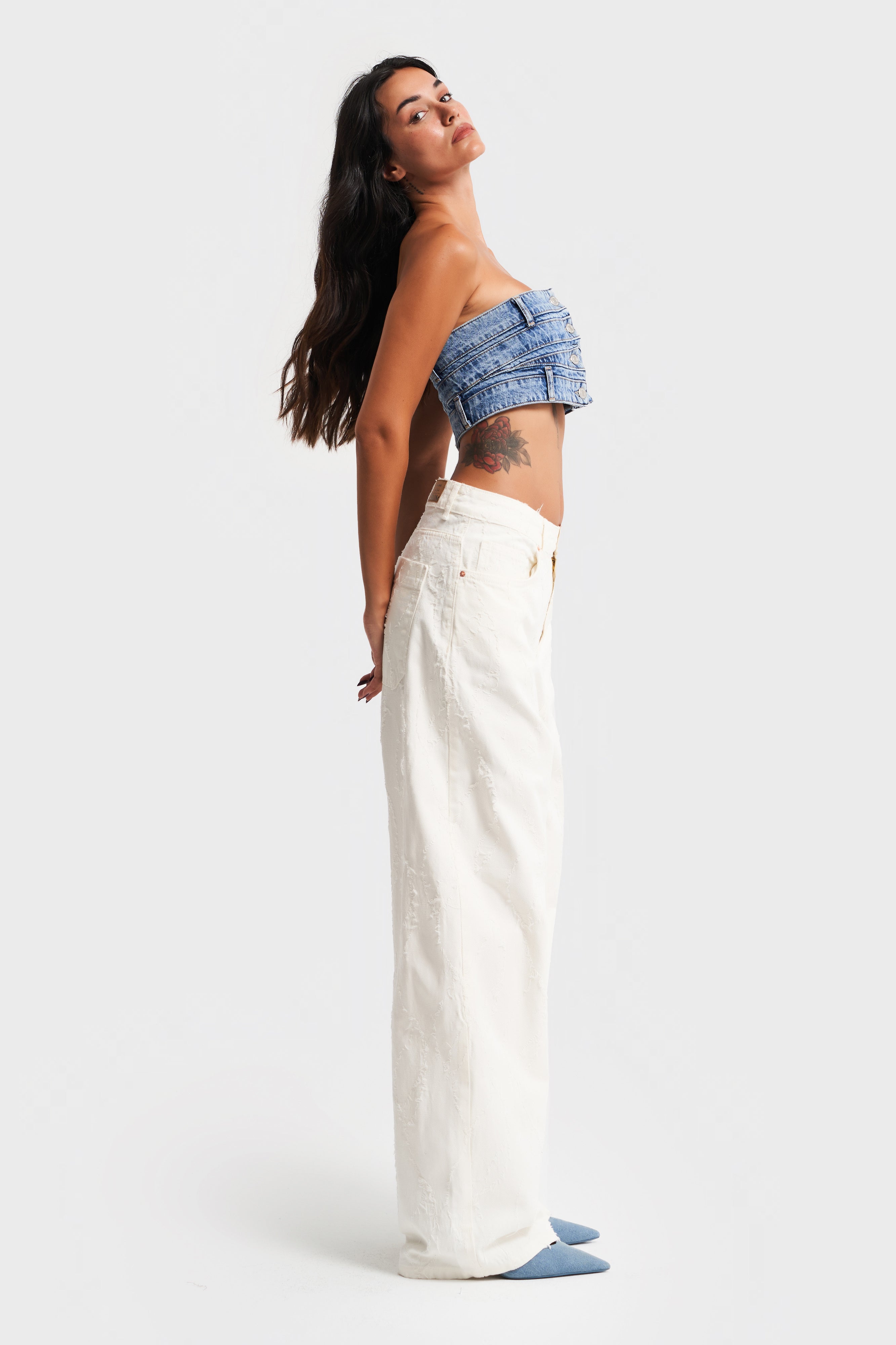 Women's White Color Fabric Feature Palazzo Fit Design Denim