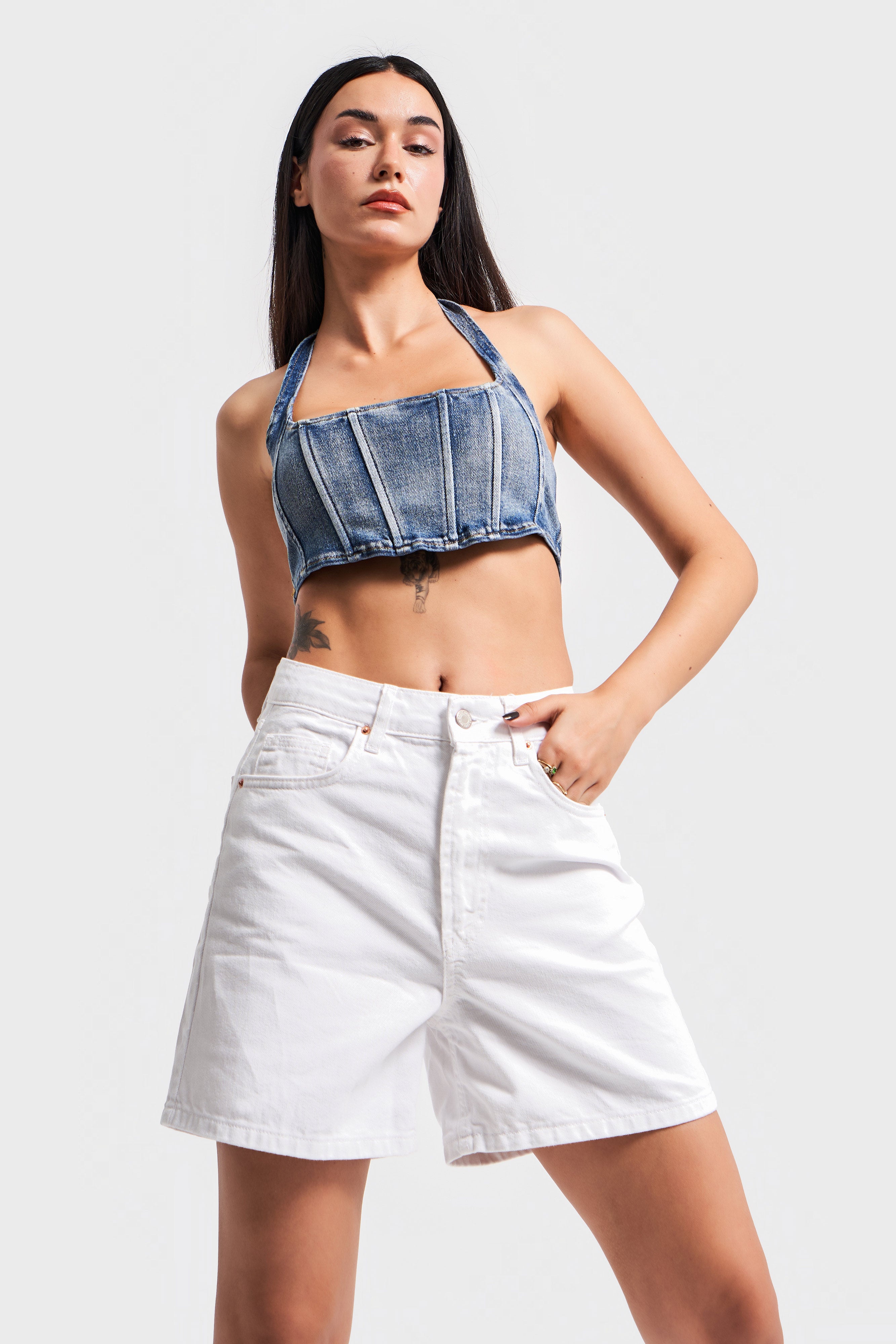 Women's White Color Mom Fit Denim Shorts