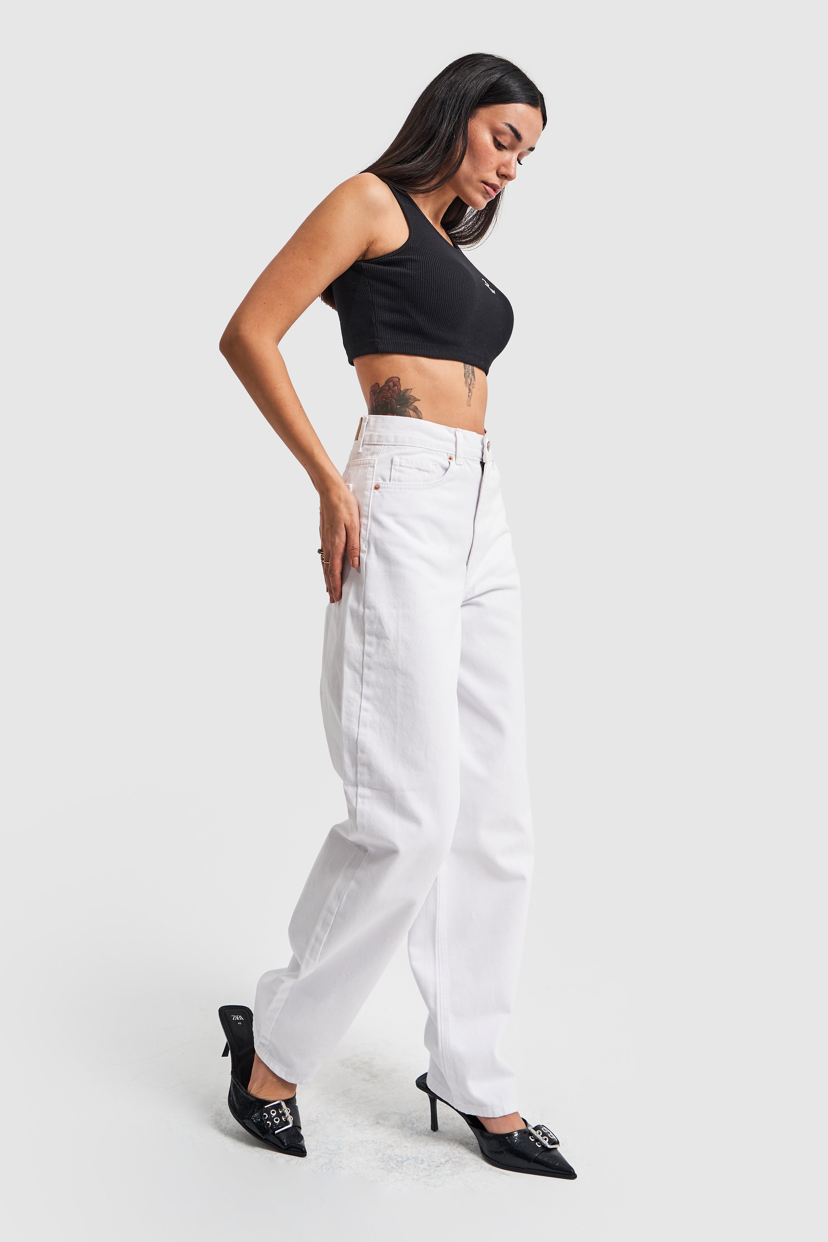 Women's White Color Skater Fit 100% Cotton Denim Trousers