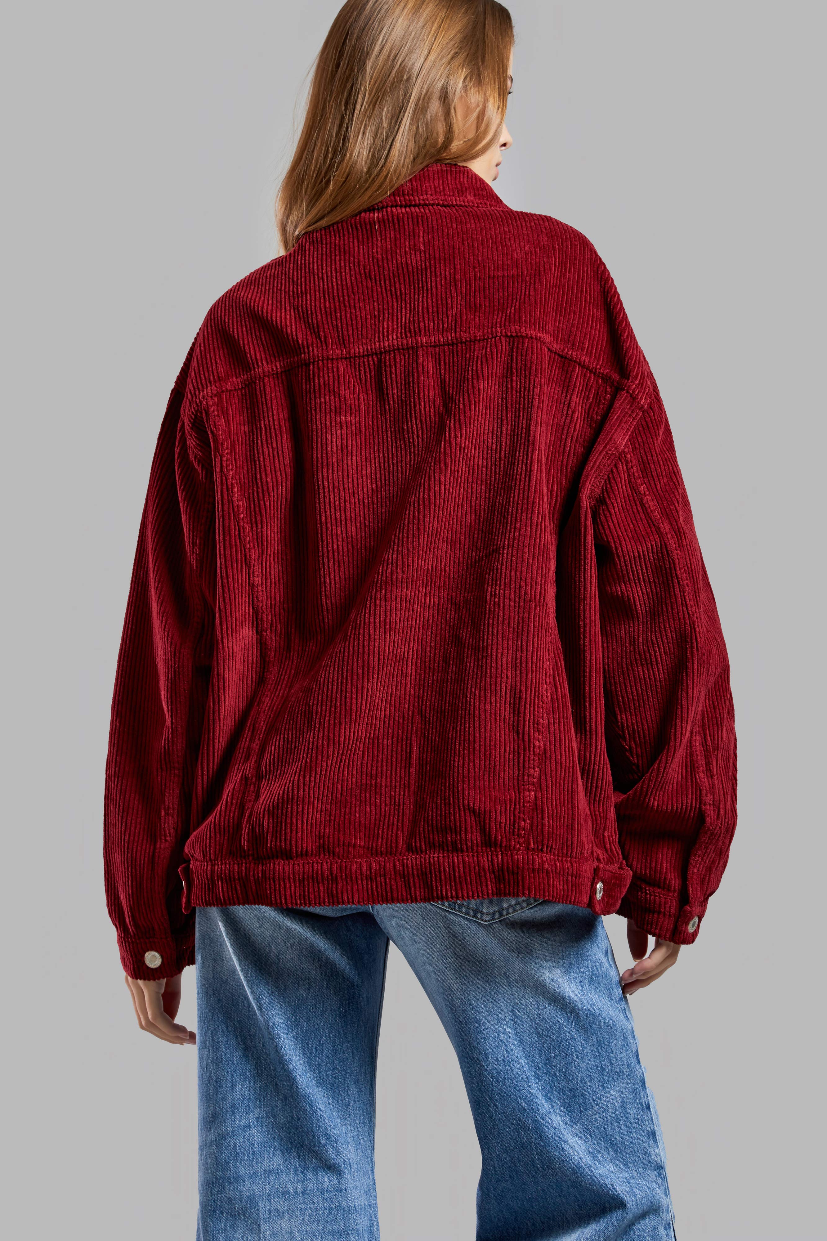 Women's Burgundy Color Thick Corduroy Fabric Oversize Jacket