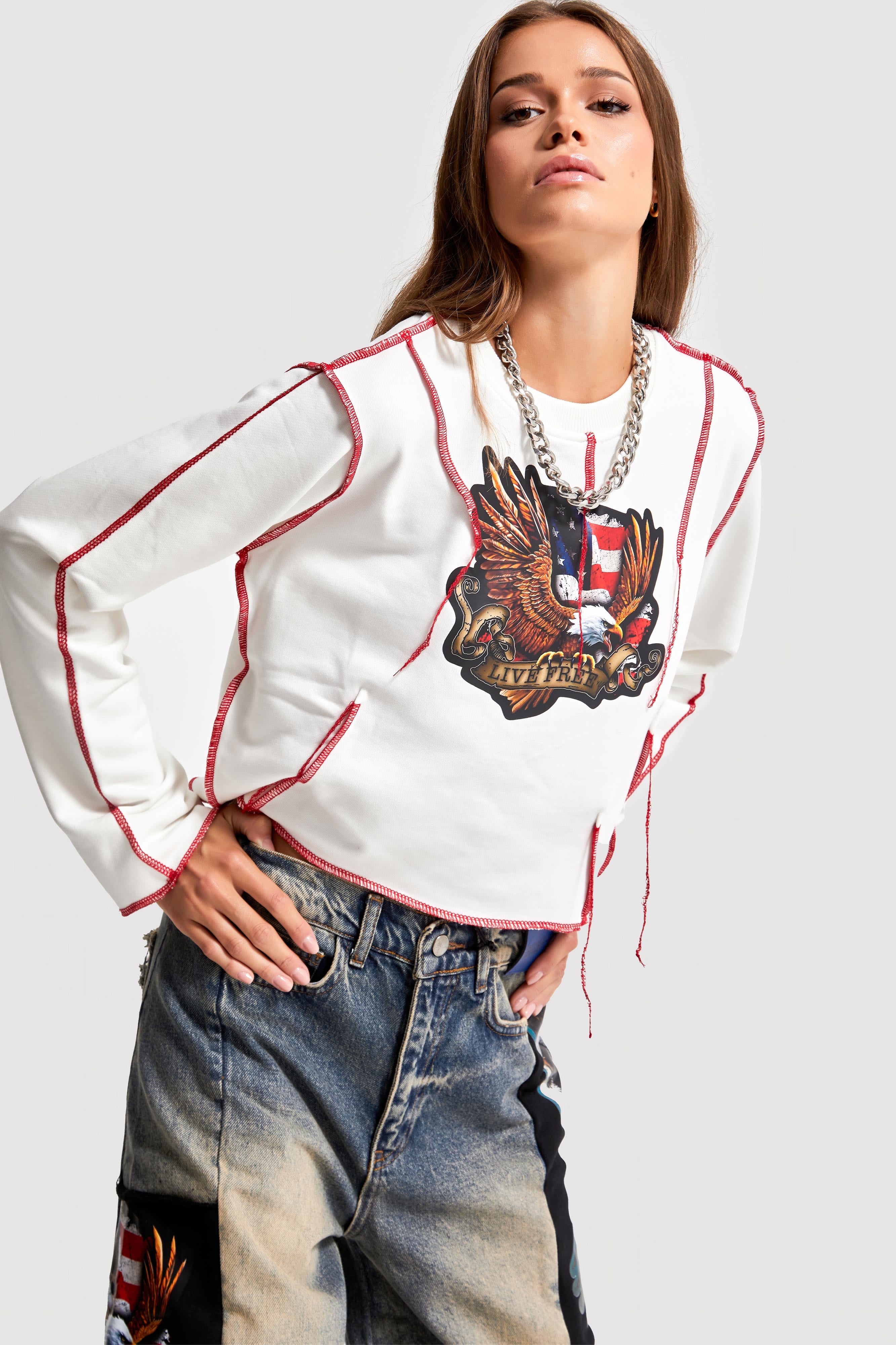 Women's Ecru Color Printed Design Sweatshirt