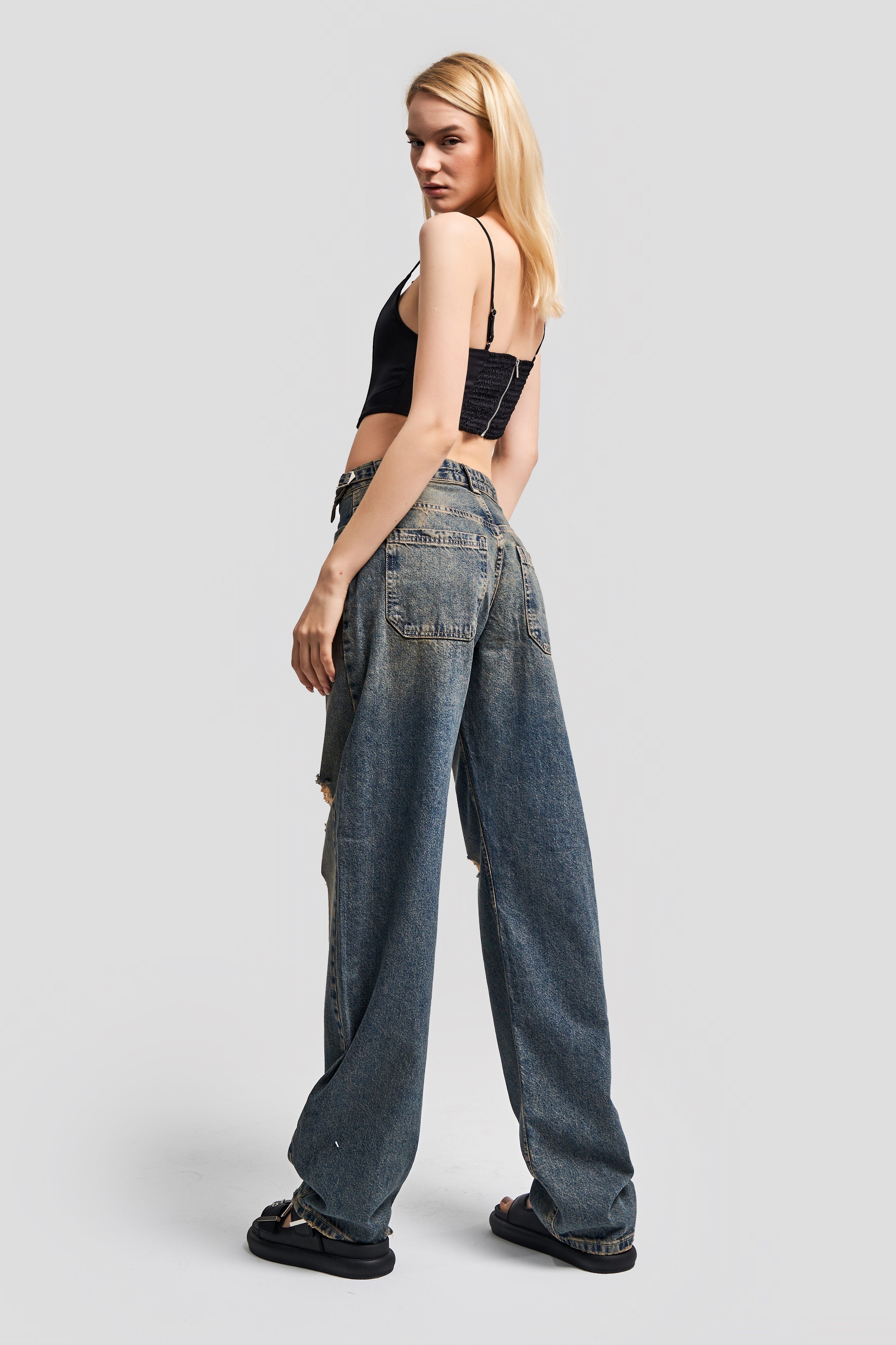 Women FS4 K.Tint Jeans Color Baggy Fit Ripped Super Long Denim