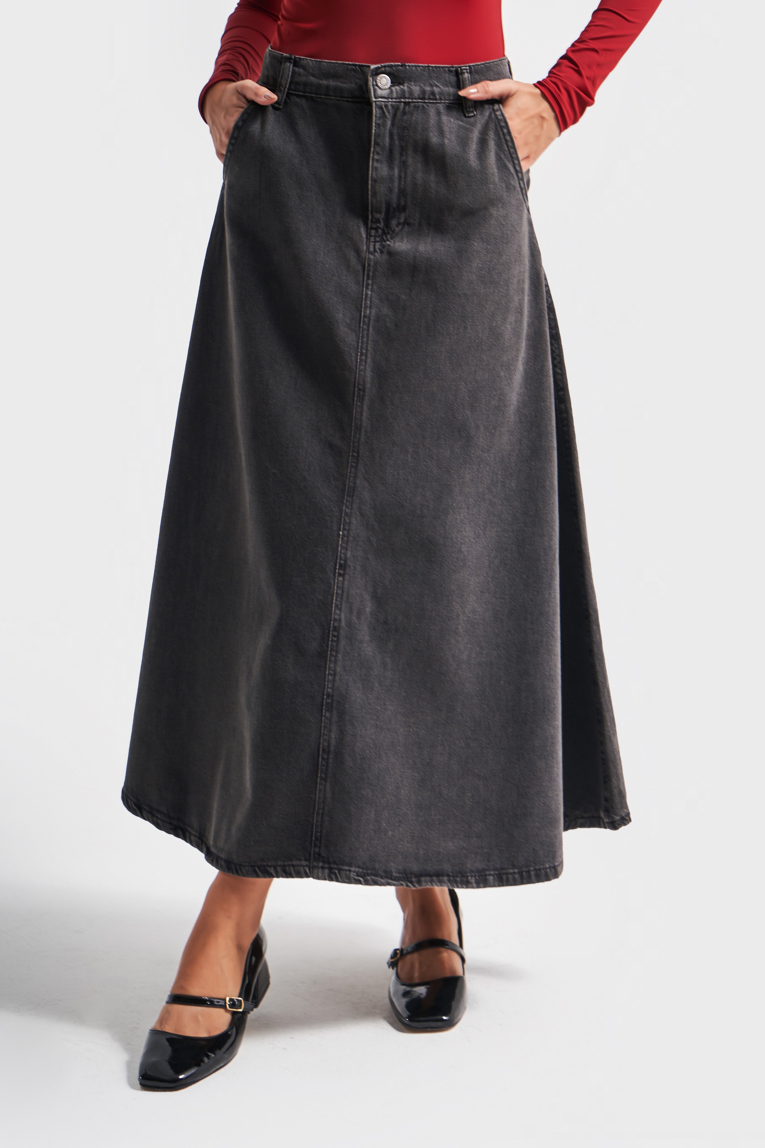 Women's Smoke Color A Type Cut 100% Cotton Denim Skirt