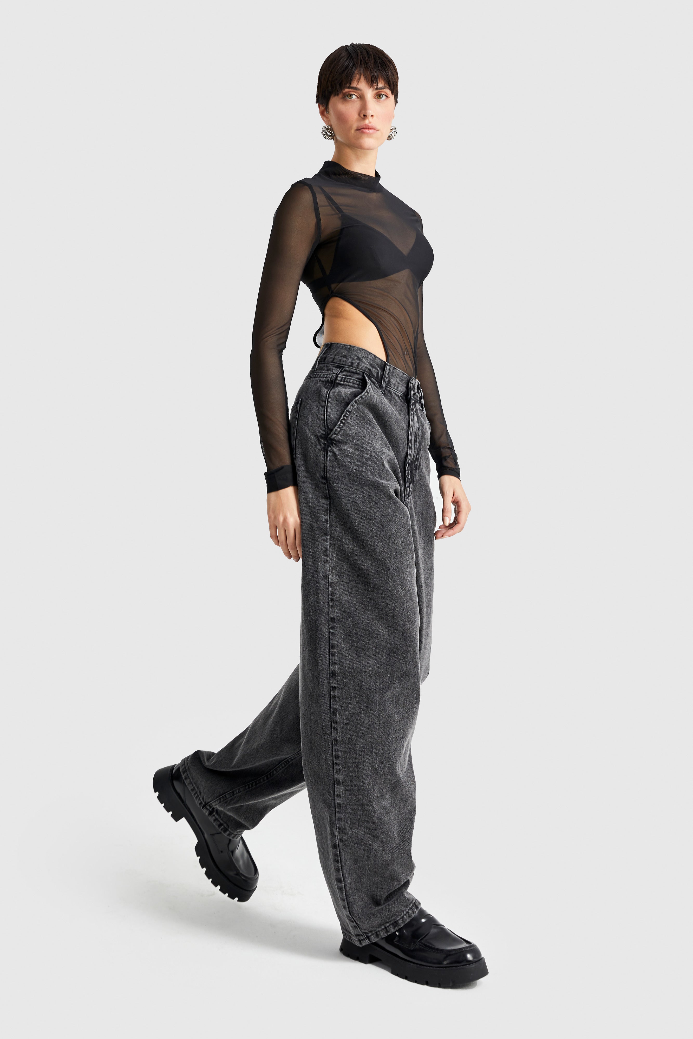 Women's Smoke Color Skater Fit Loose Cut Denim Trousers