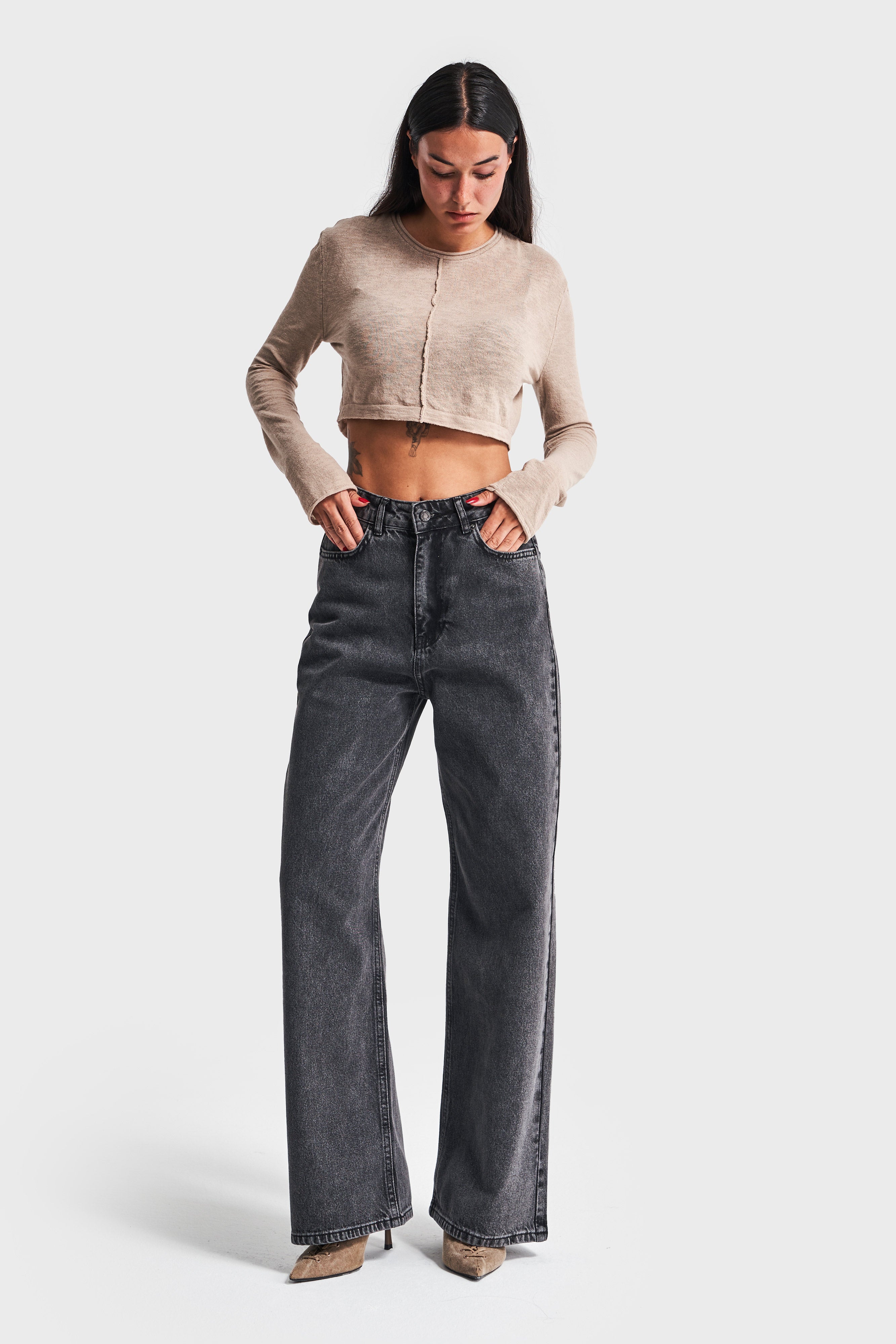 Women's Smoke Color Wide Leg Cut Wide Leg Jeans