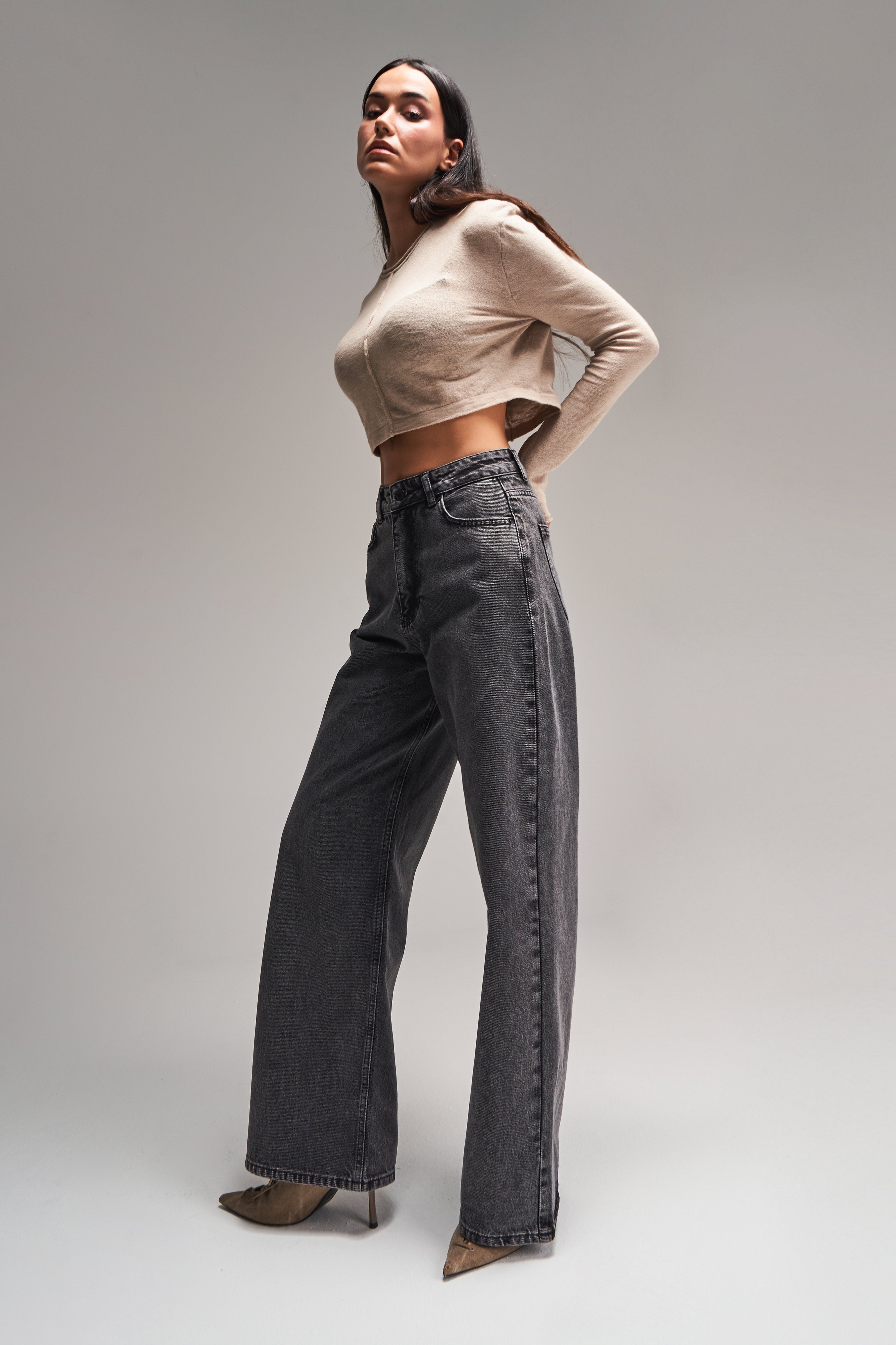 Women's Smoke Color Wide Leg Cut Wide Leg Jeans