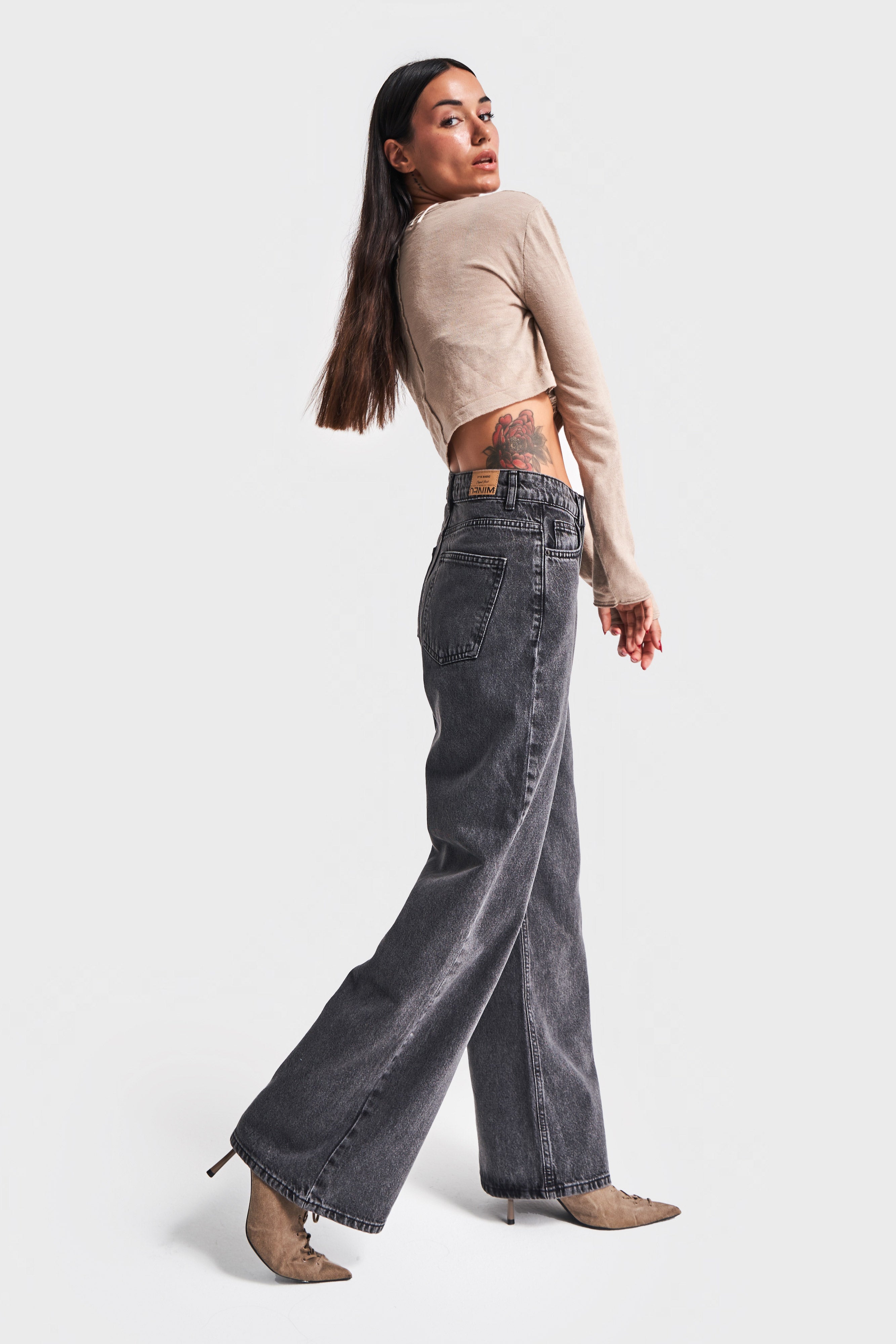 Women's Smoke Color Wide Leg Cut Wide Leg Jeans