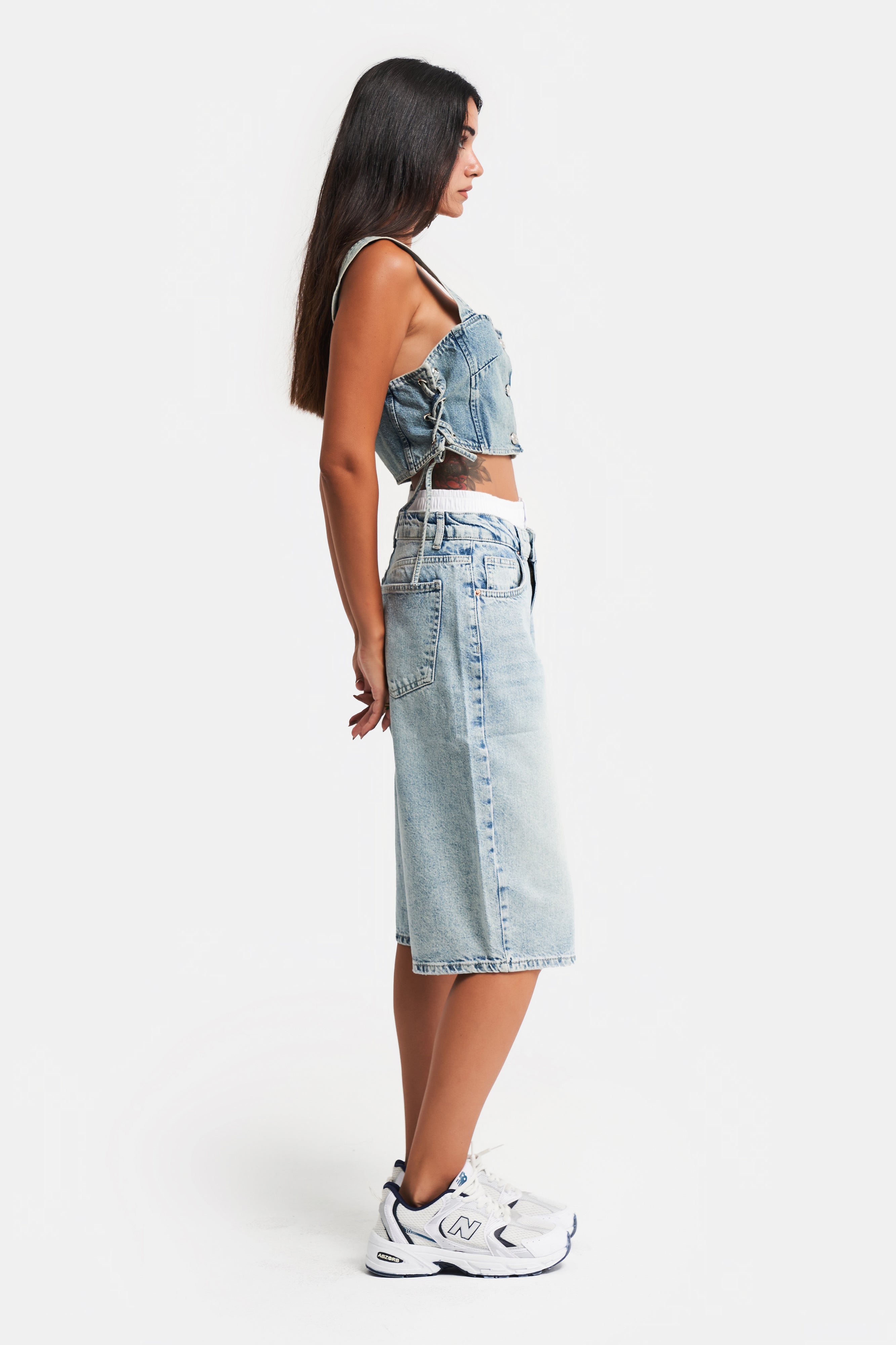 Женские джинсовые шорты G Jeans Color Super Long Boxer Detail Wide Leg Denim Shorts