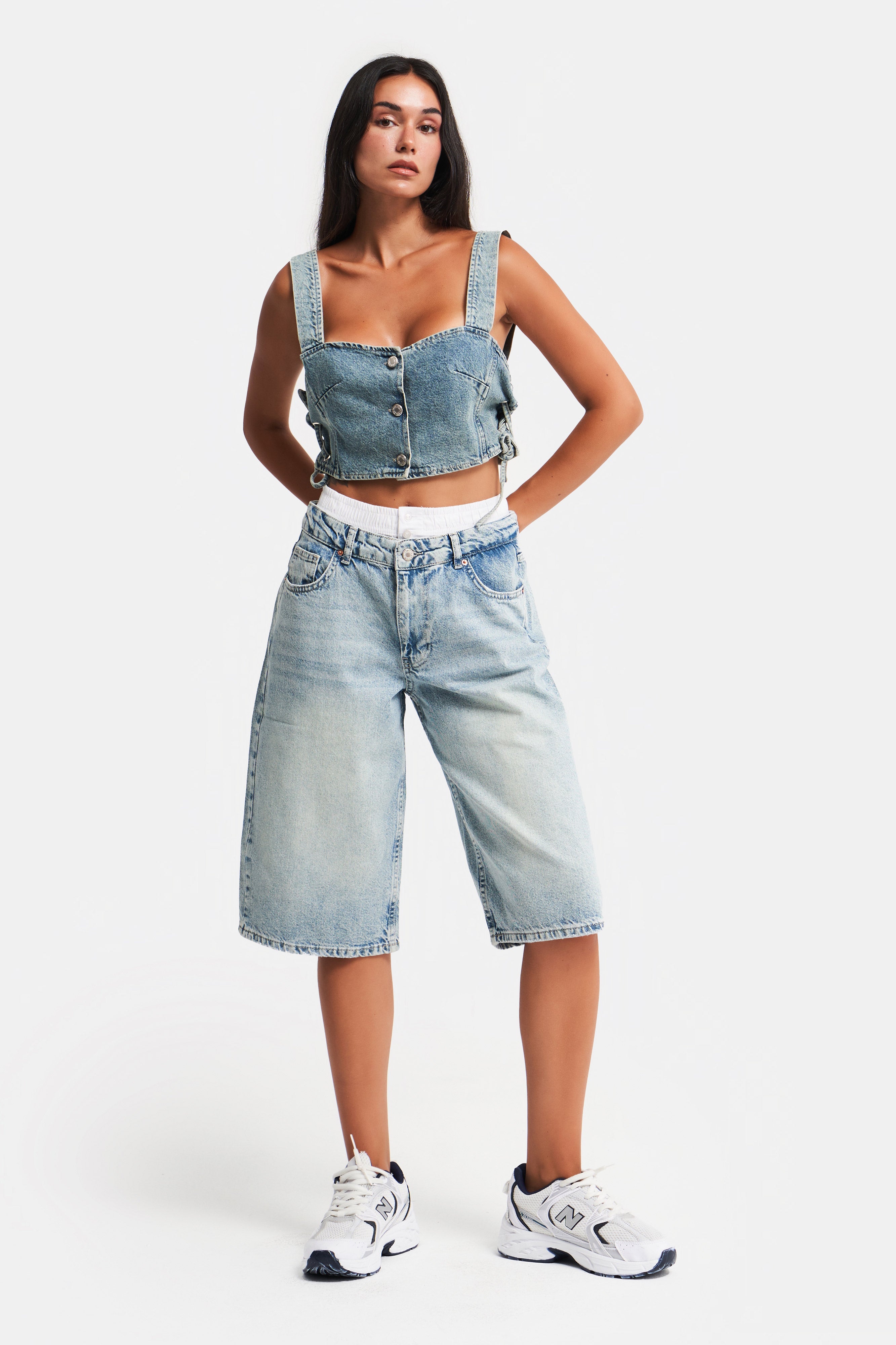 Женские джинсовые шорты G Jeans Color Super Long Boxer Detail Wide Leg Denim Shorts