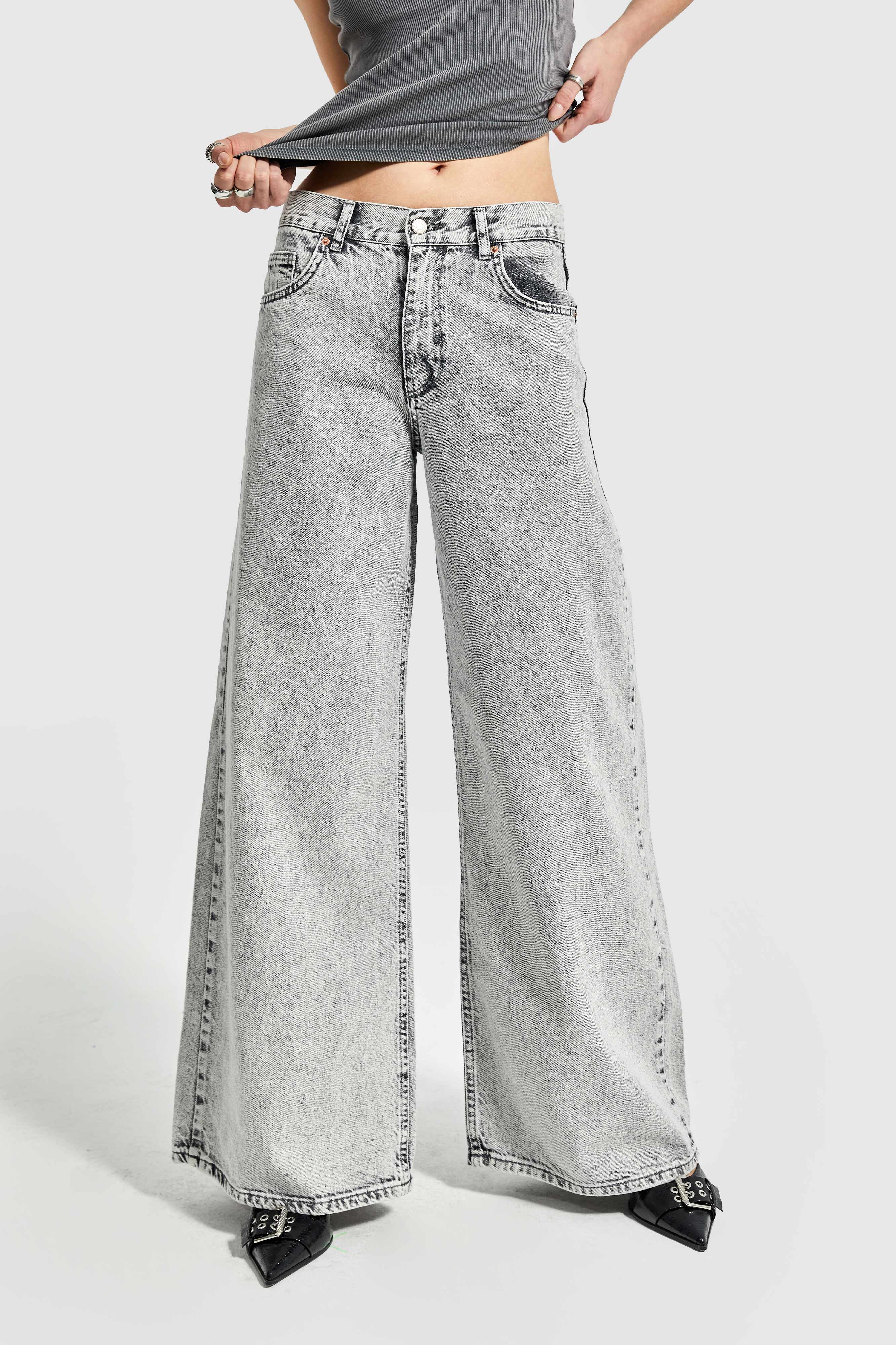 Women's Gray Color Palazzo Fit Denim