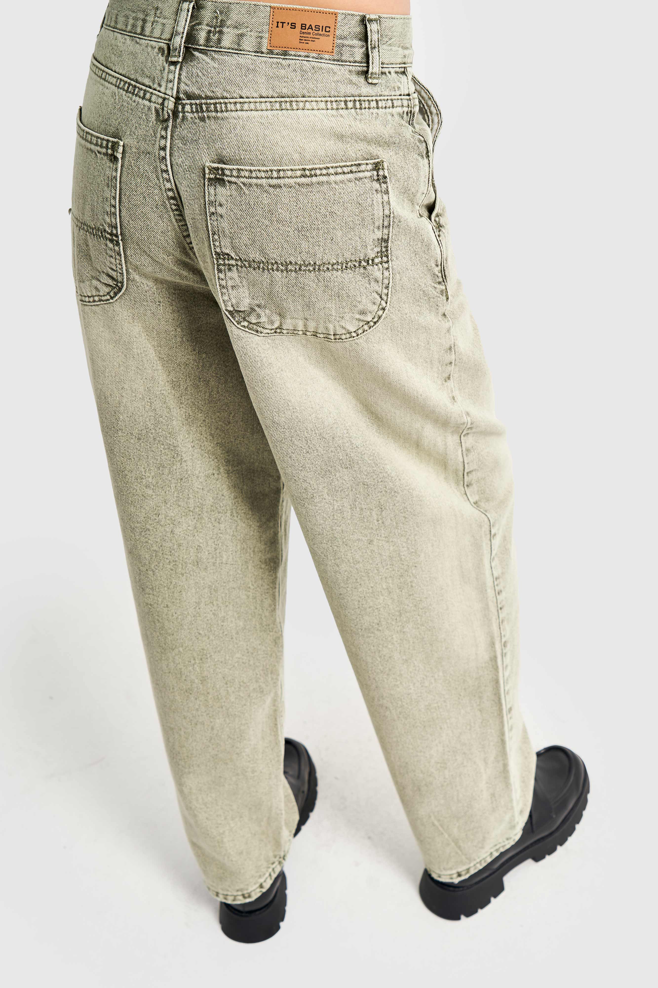 Women's Khaki Color Skater Fit Loose Cut Denim Trousers