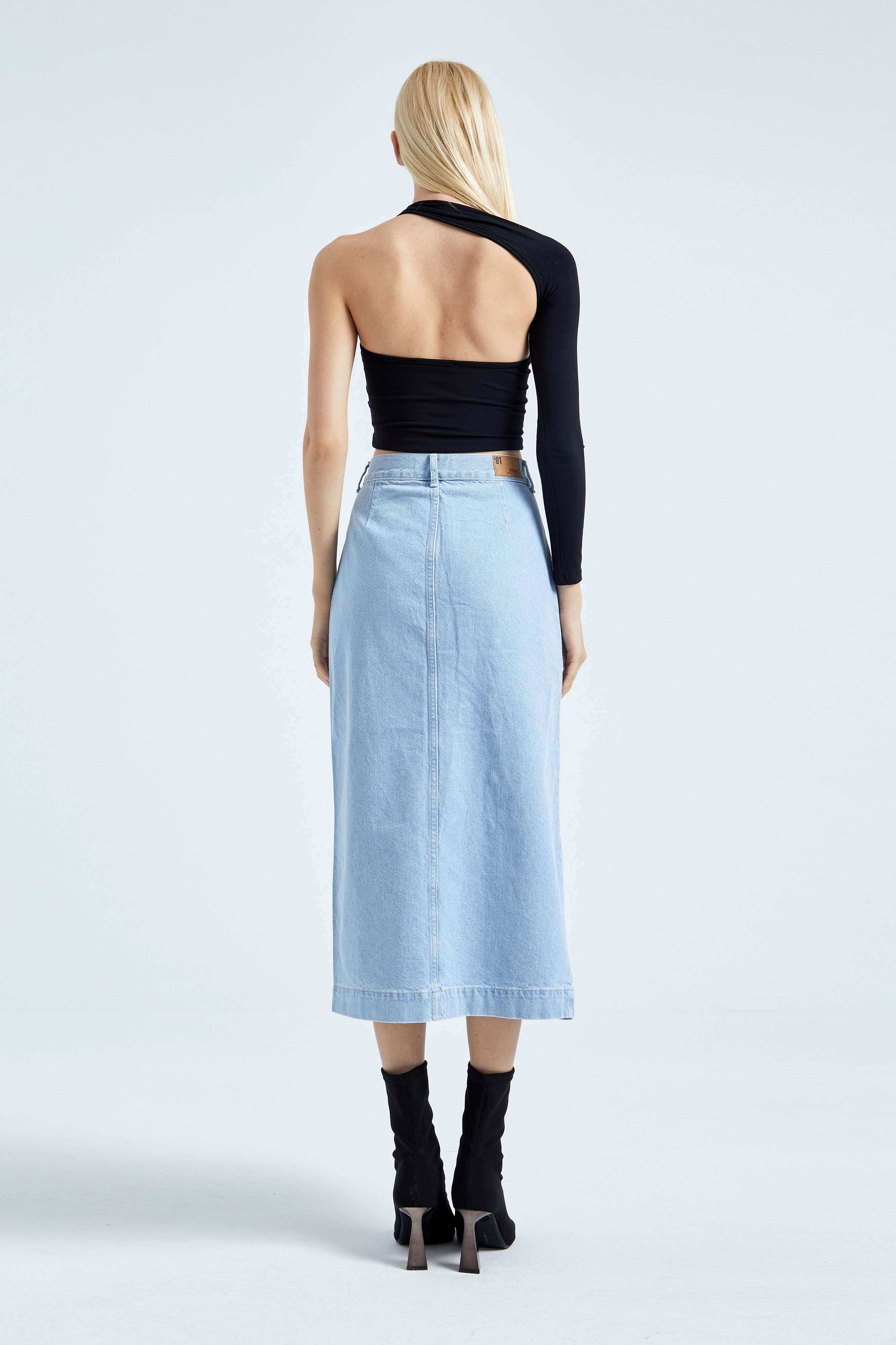 Women's Denim Color Button Front Maxi Length Denim Skirt