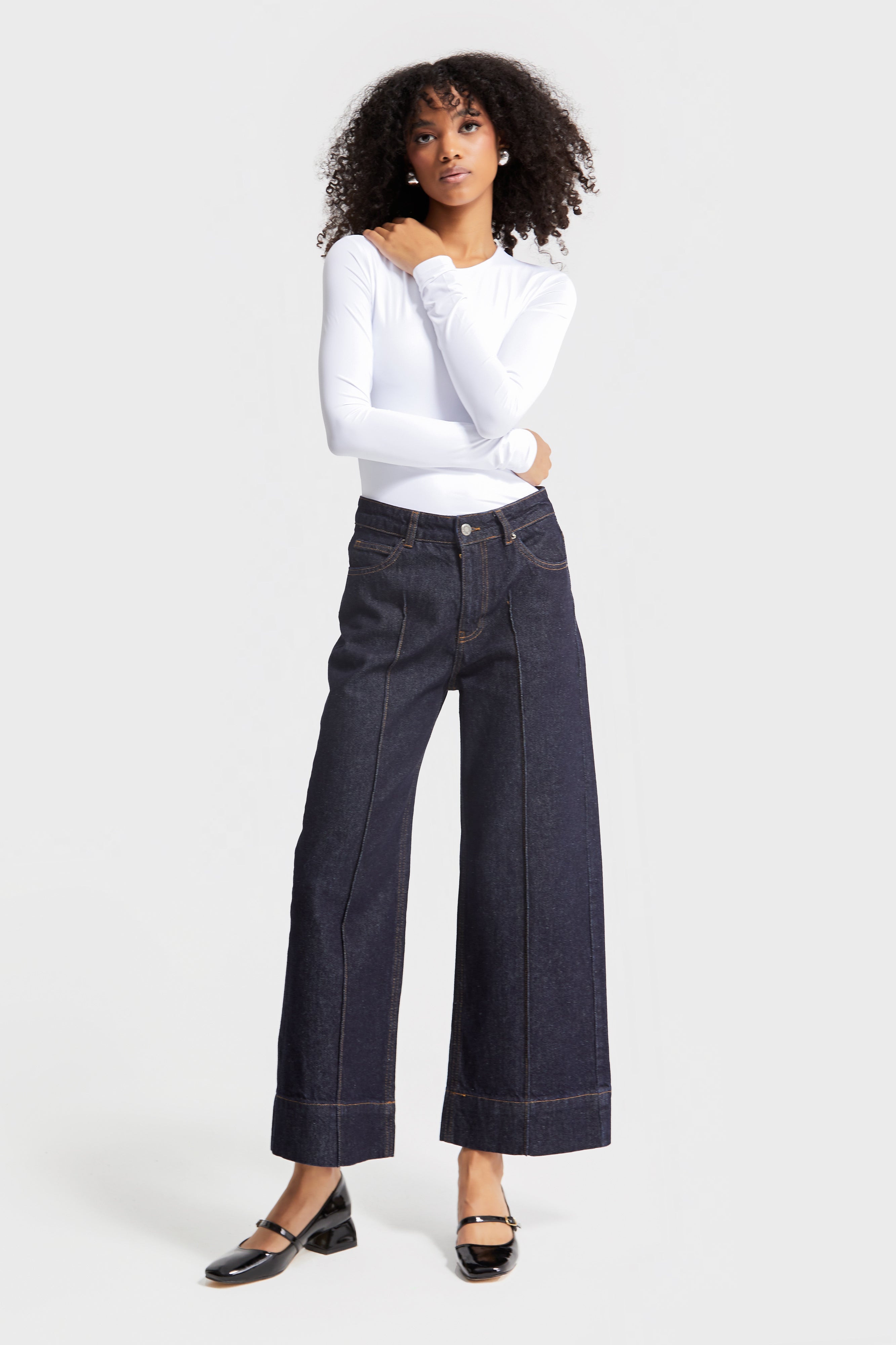 Women's Indigo Color Culotte Fit Water Wash Wide Leg Denim