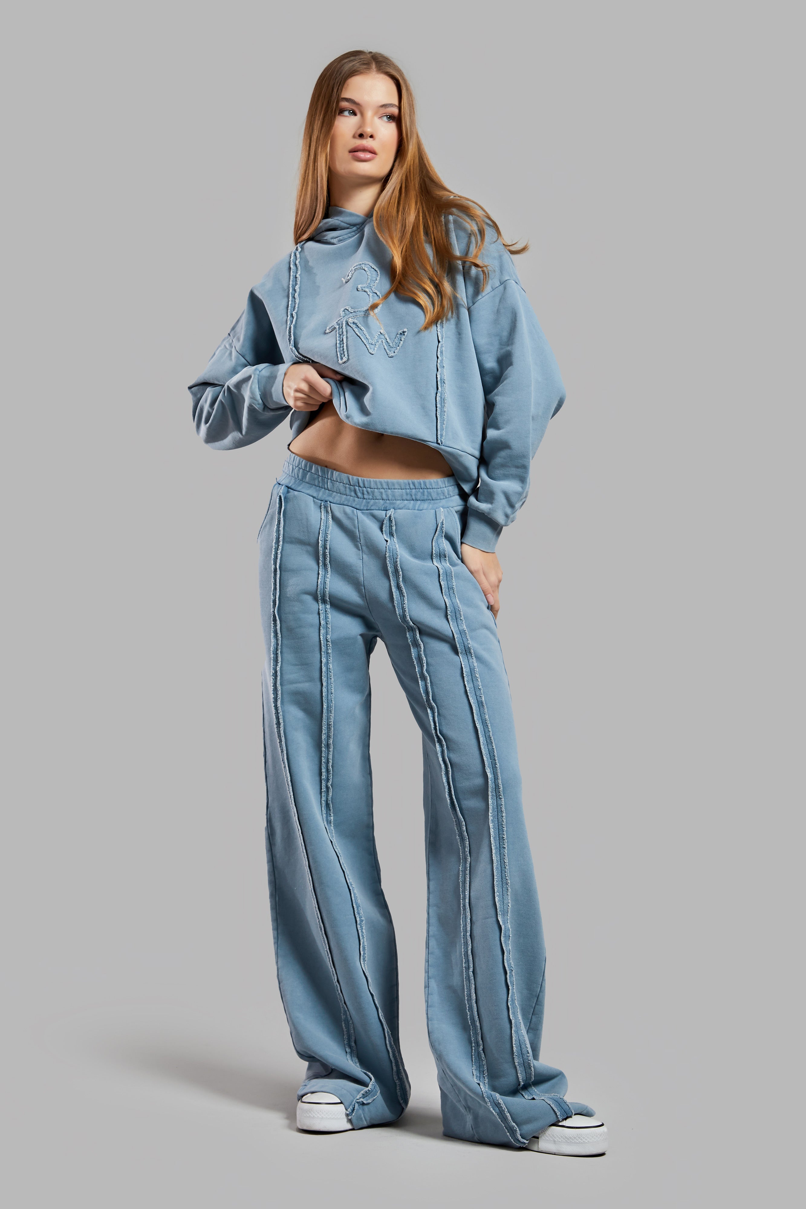 Women's Indigo Color Washed Special Color Design Trousers Tracksuit