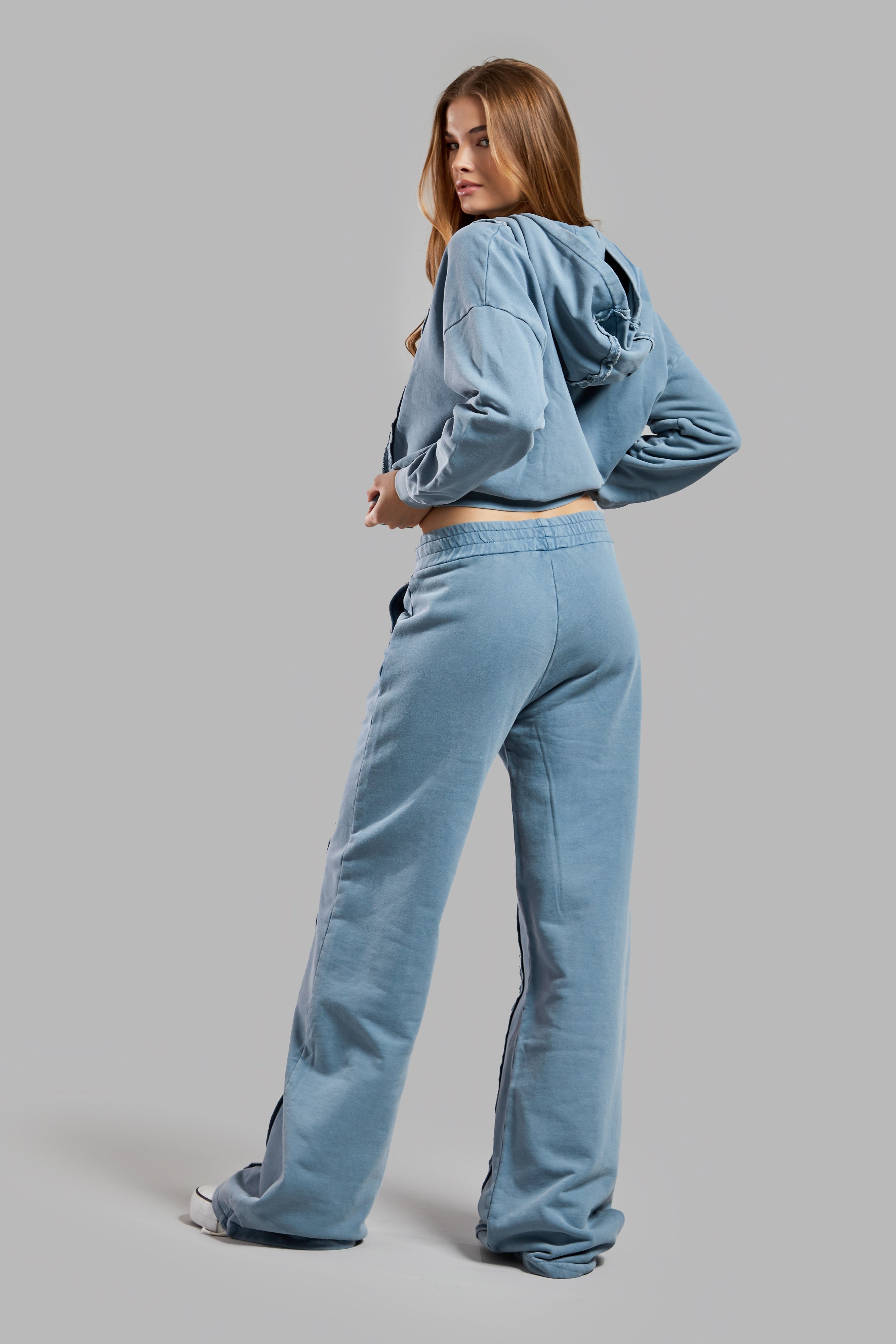 Women's Indigo Color Washed Special Color Design Trousers Tracksuit