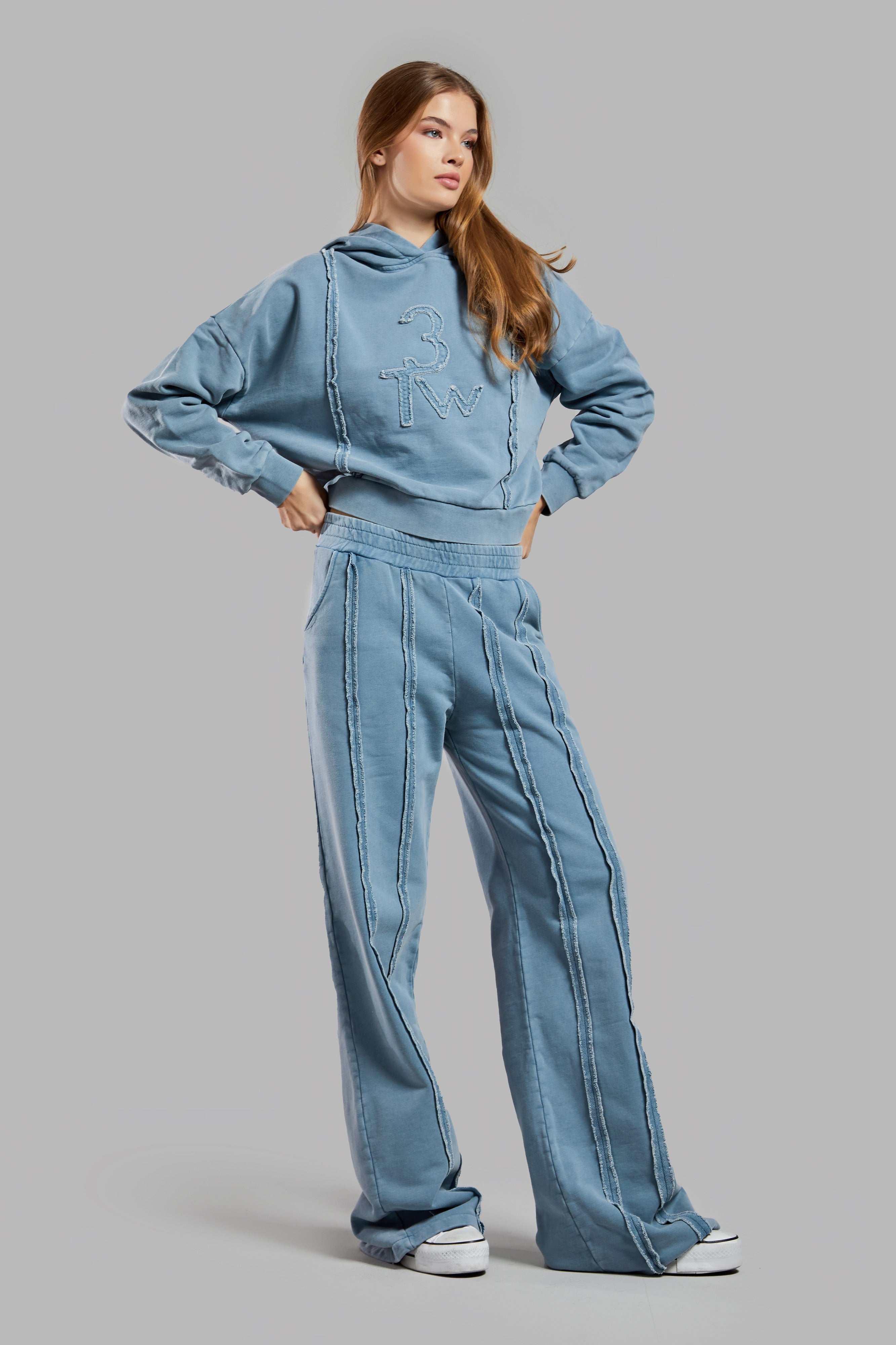 Women's Indigo Color Washed Special Color Design Trousers Tracksuit