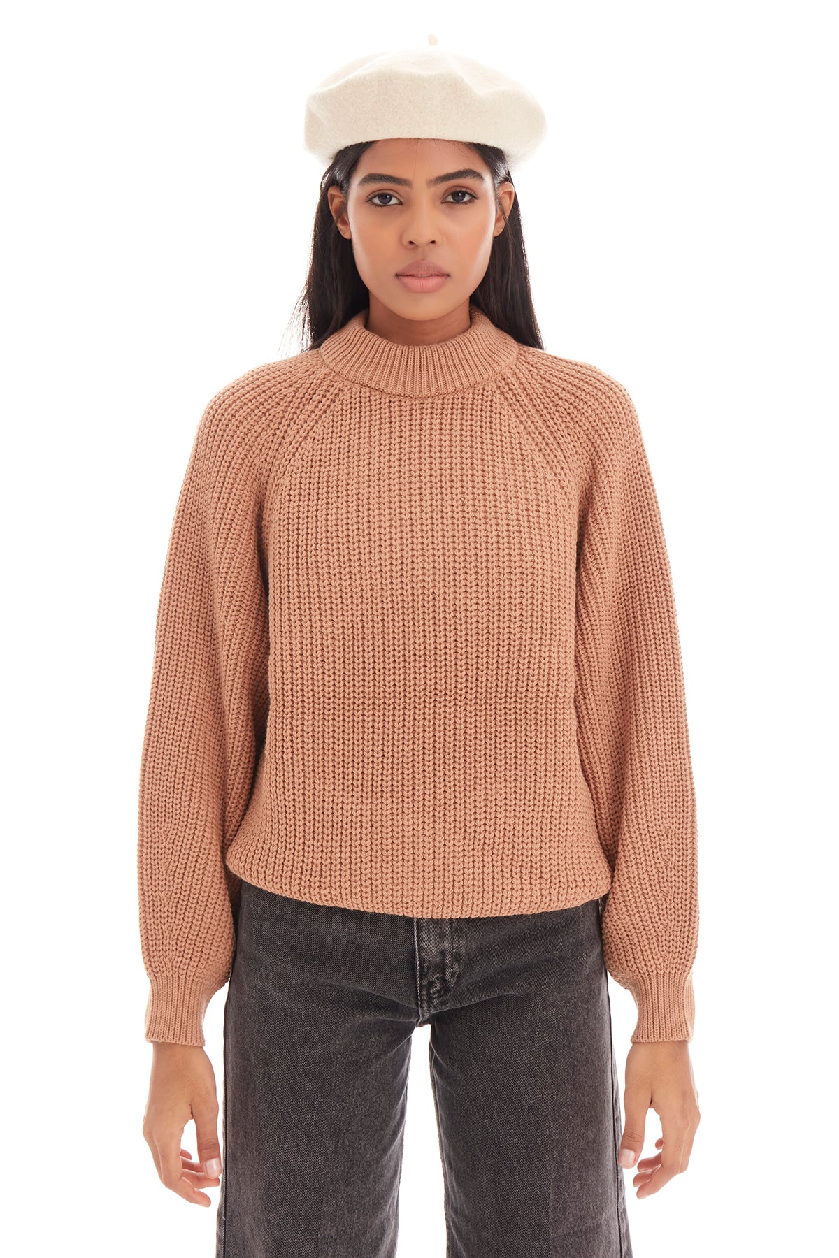 Women's Brown Color Oversize Fit Thick Knitted Knitwear Sweater