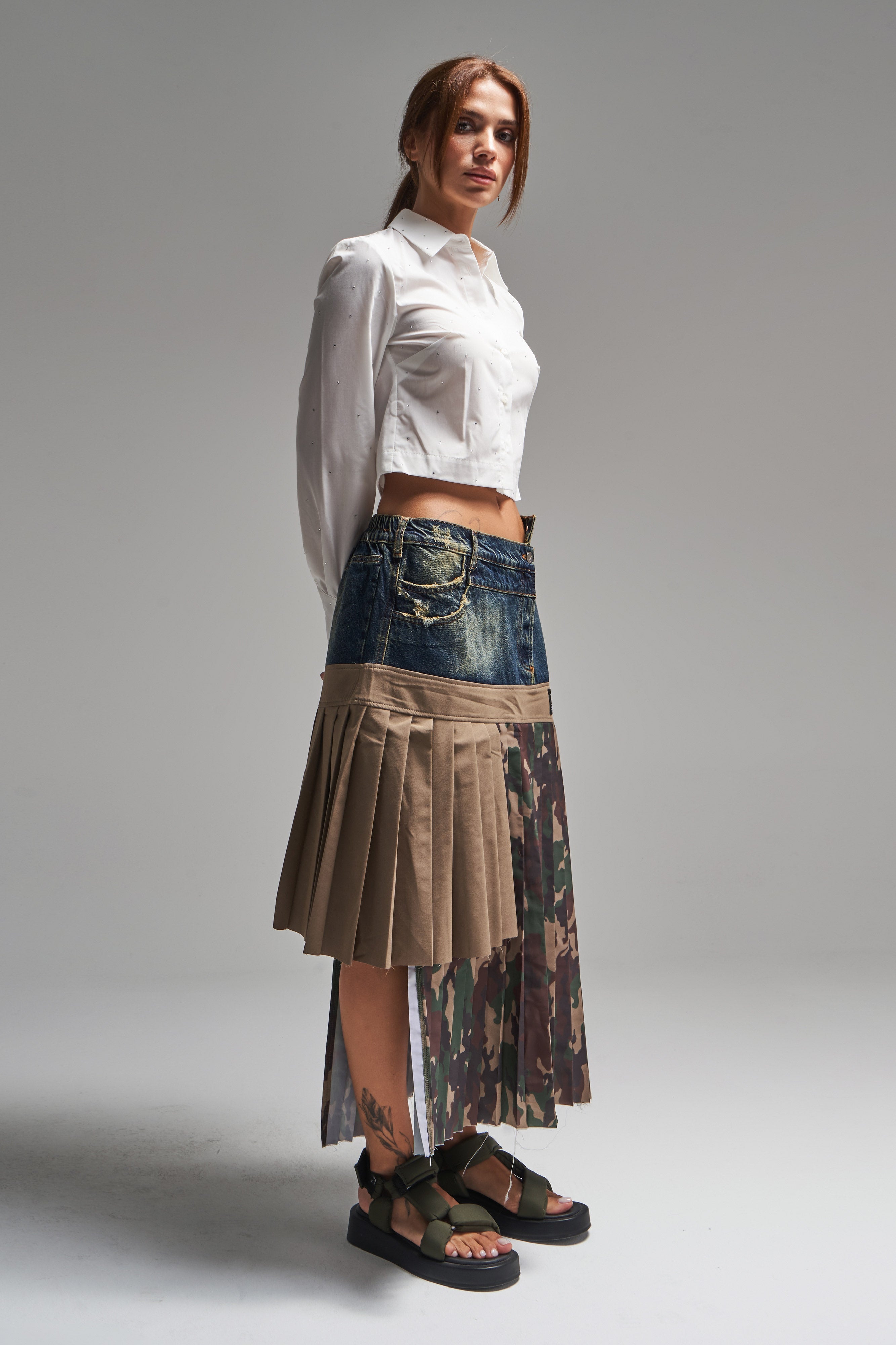 Women's Camouflage Color Denim Split Design Skirt