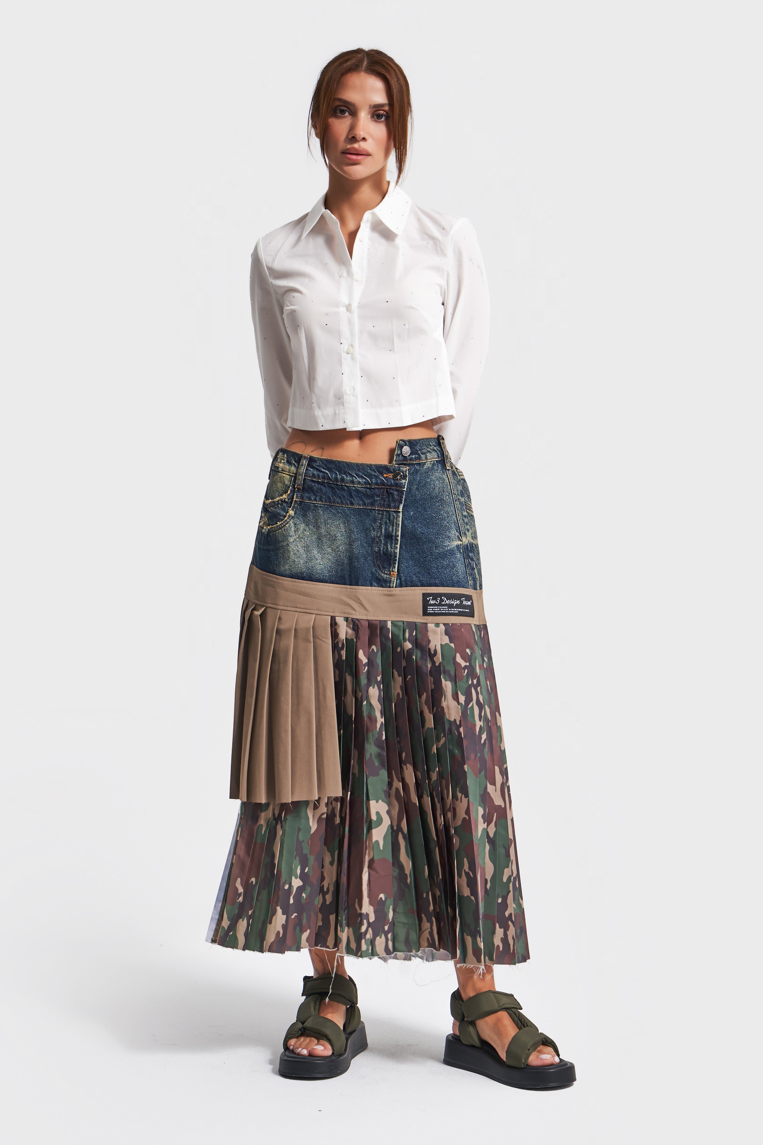 Women's Camouflage Color Denim Split Design Skirt