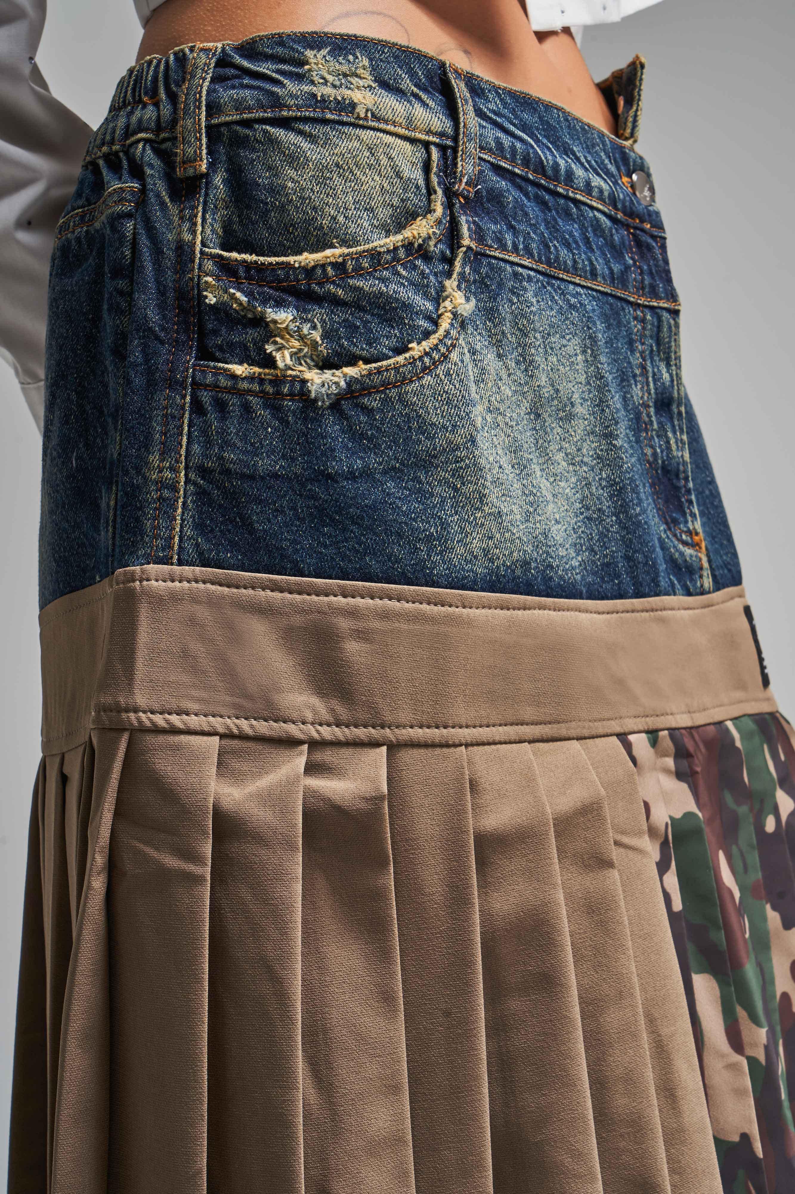 Women's Camouflage Color Denim Split Design Skirt