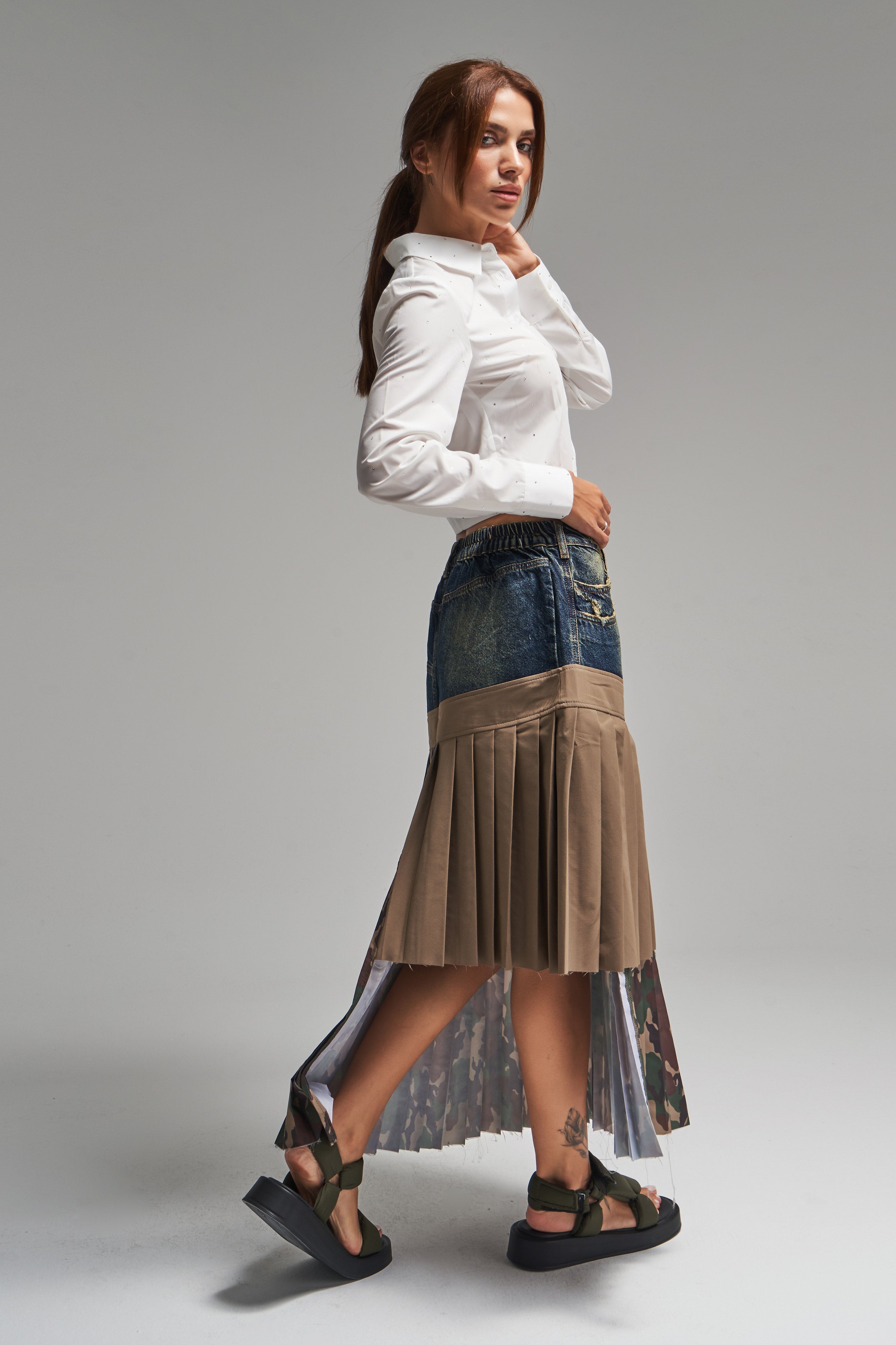 Women's Camouflage Color Denim Split Design Skirt