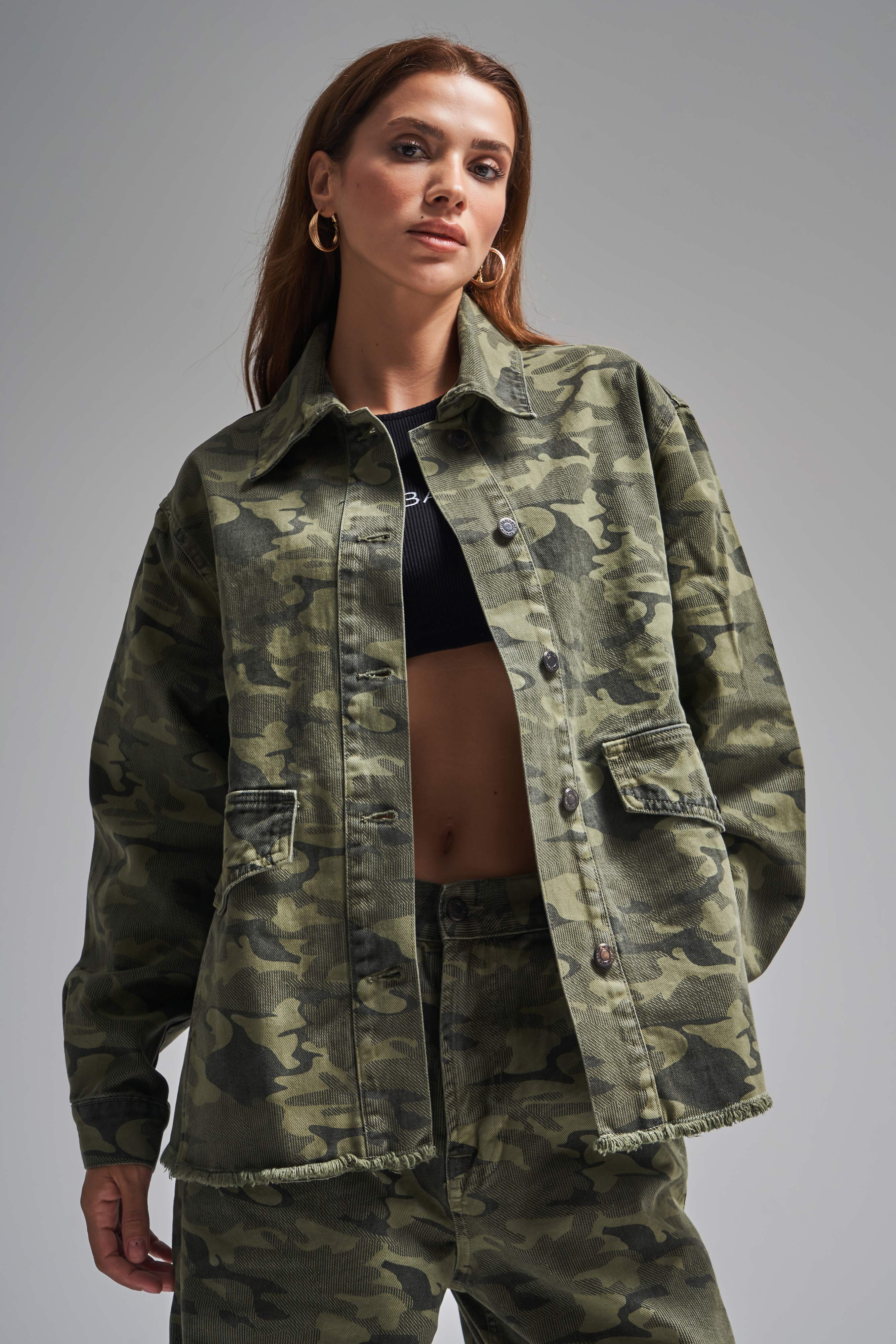 Women's Camouflage Color Oversize Loose Cut Design Jacket