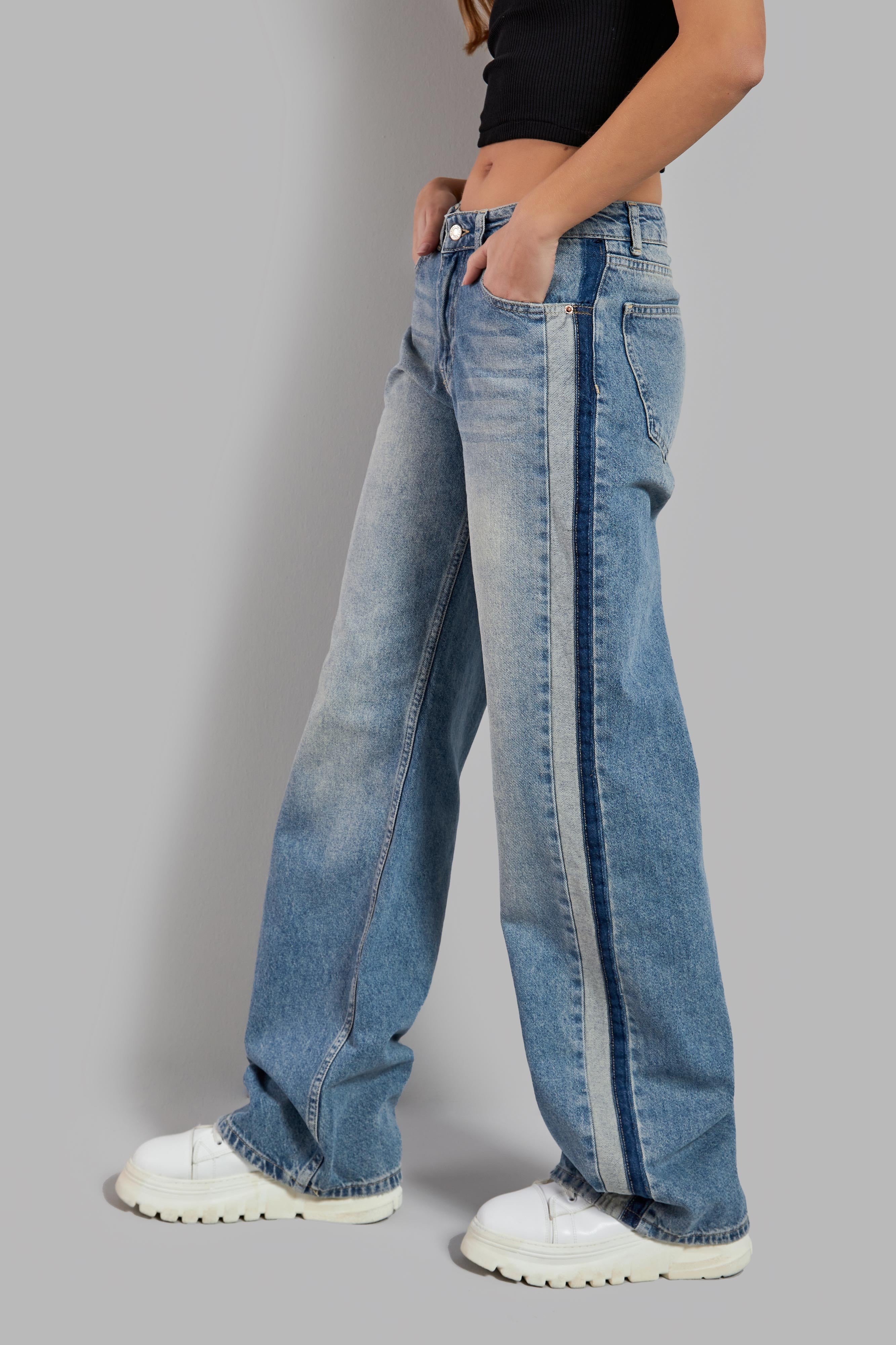 Women's Jeans Color 2S584 Straight Fit 100% Cotton Side Stripe Denim