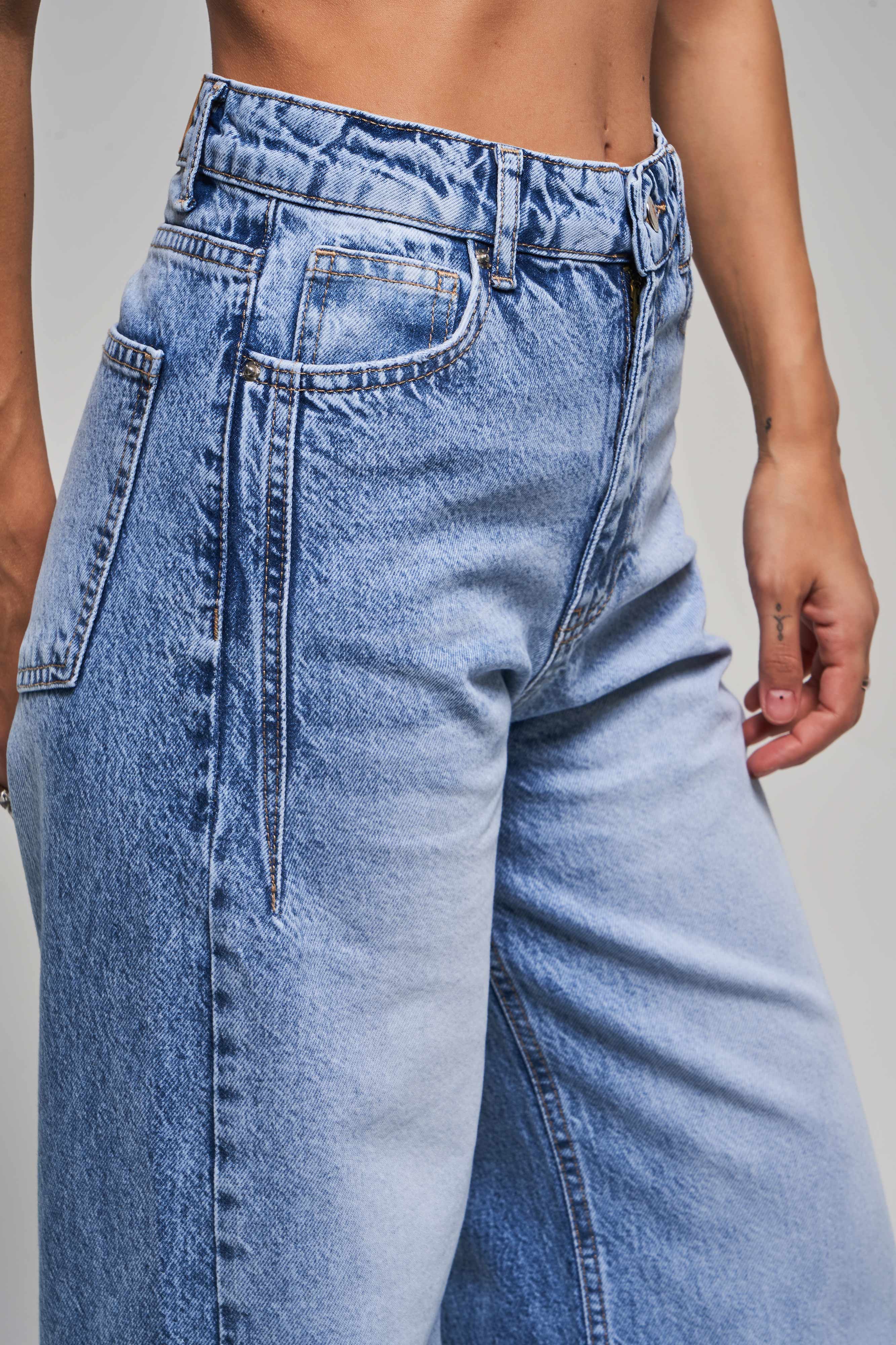 Kadın Kot Rengi 4S5-27 %100 Koton Straight Wide Leg Fit Denim Jean