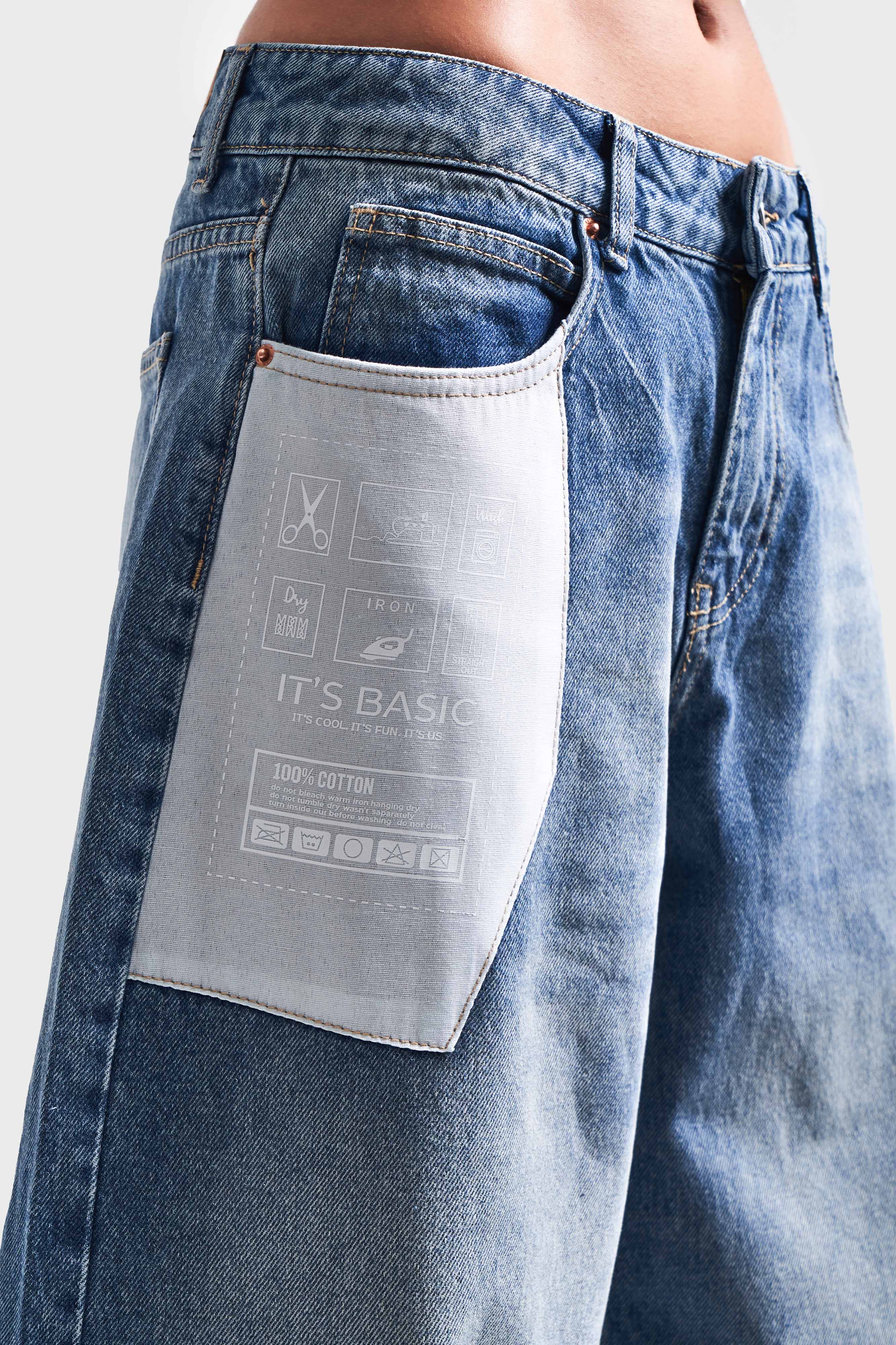 Kadın Kot Rengi 4S584 Cep Detaylı Baggy Fit Denim