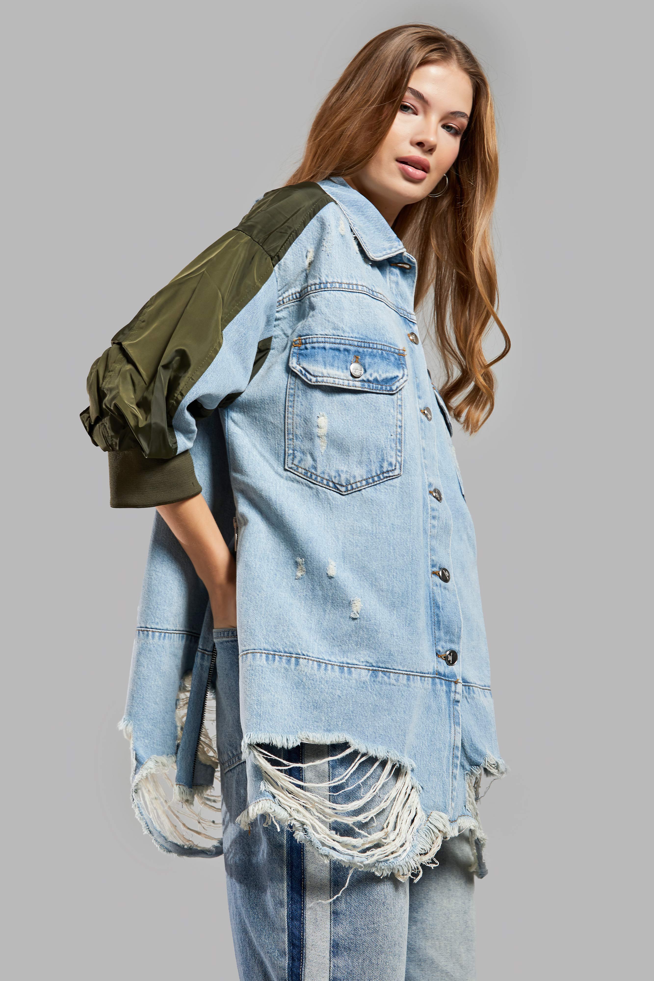 Kadın Kot Rengi Oversize Tasarım Denim Ceket