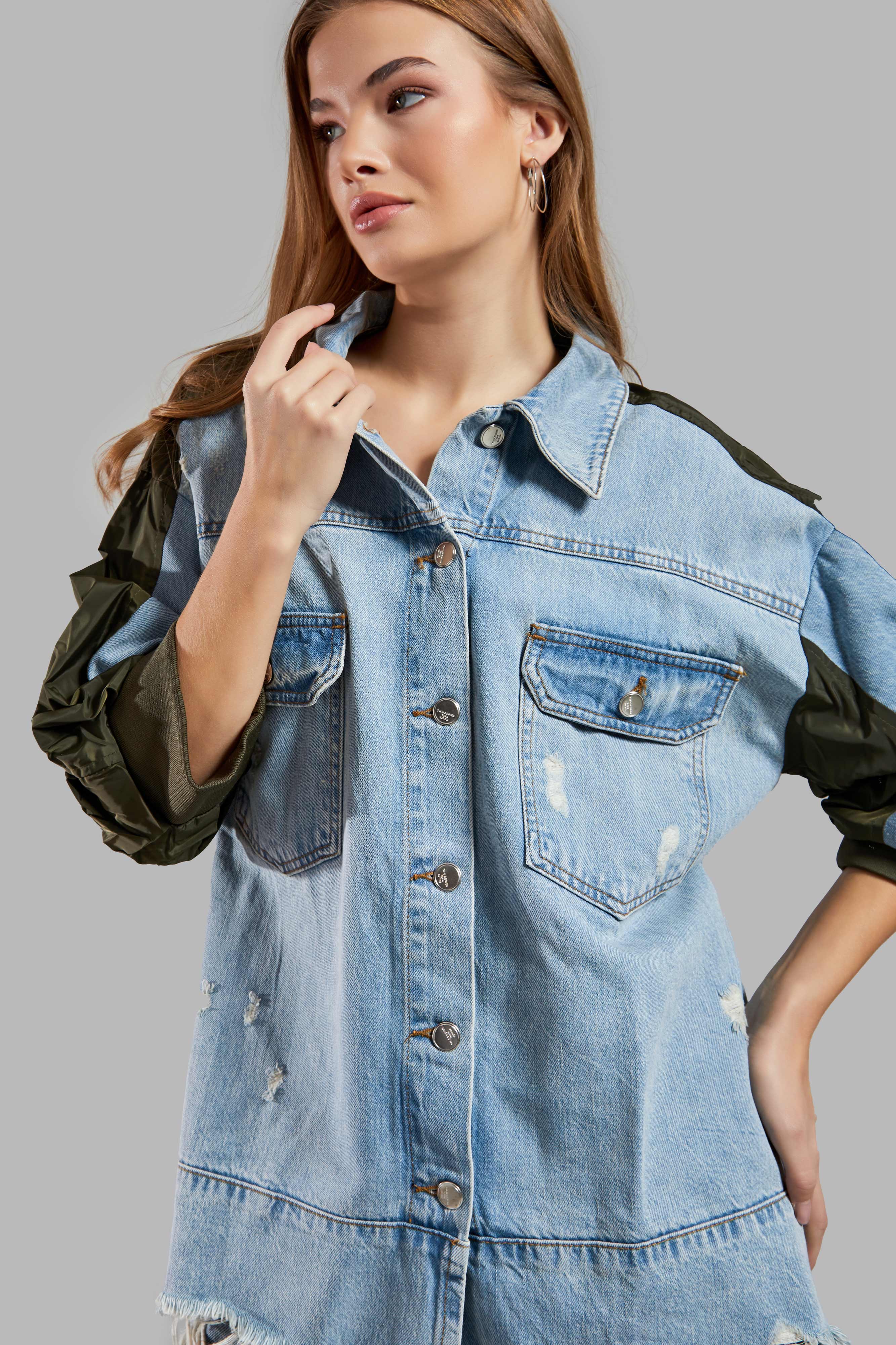 Kadın Kot Rengi Oversize Tasarım Denim Ceket