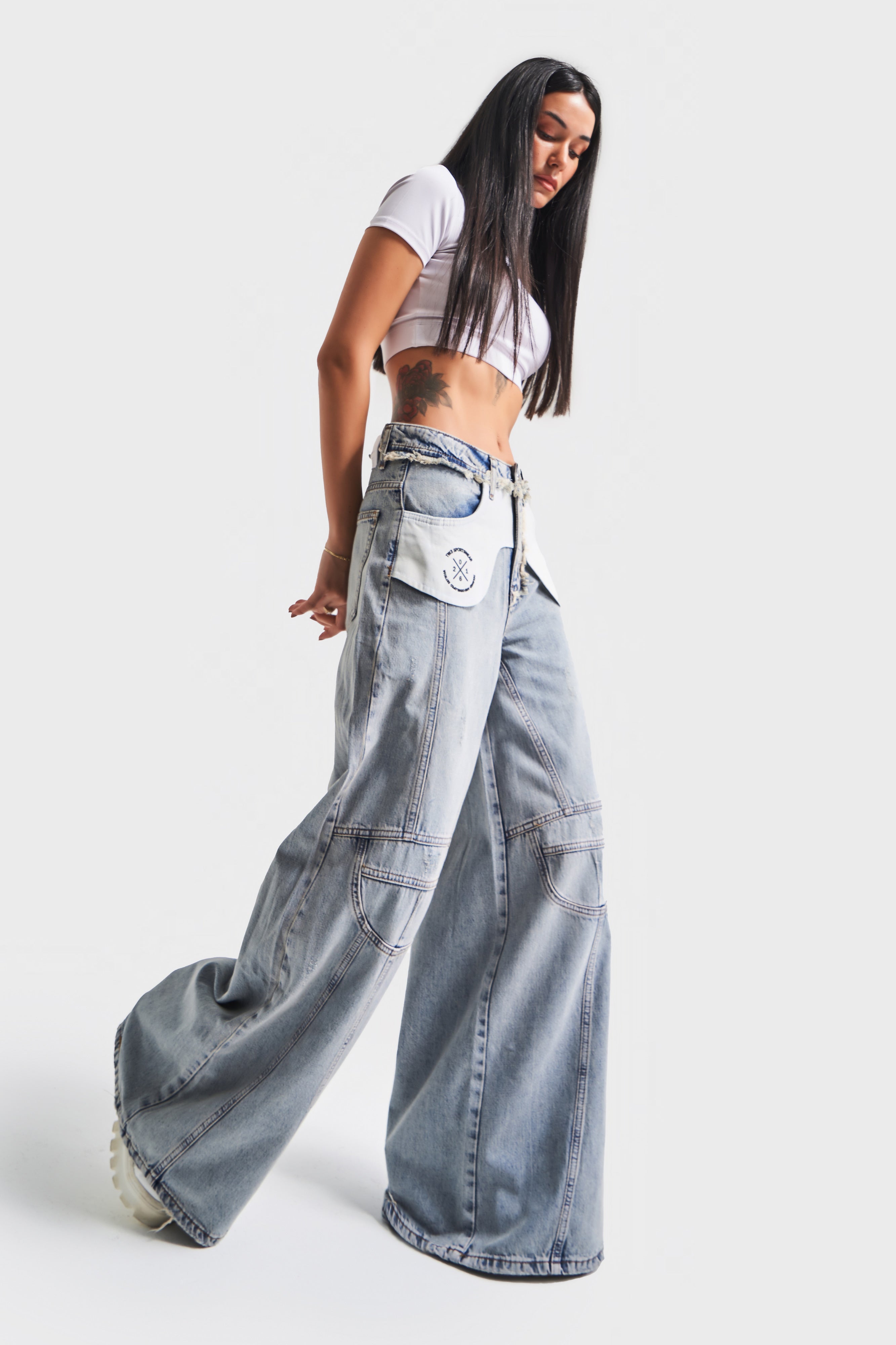 Women's Denim Color Palazzo Fit Pocket Detailed Design 100% Cotton Denim Jean