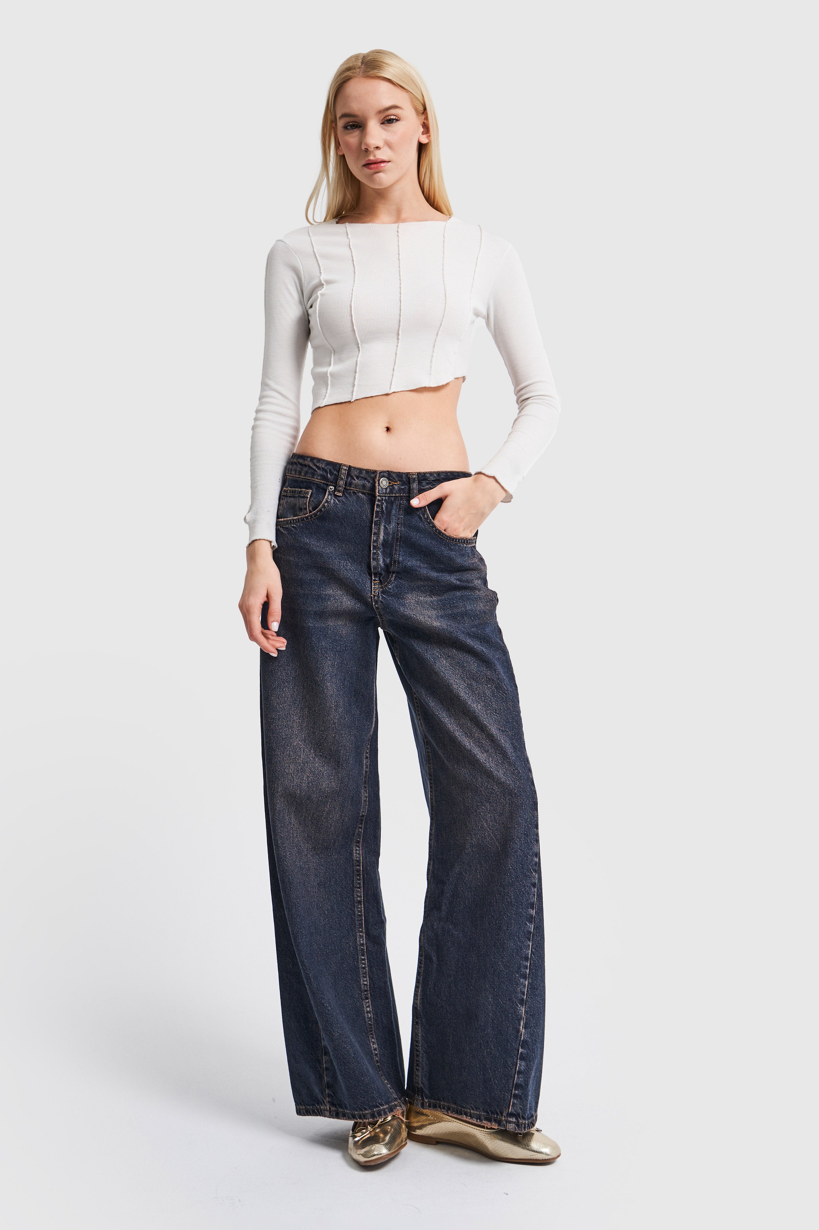 Women's Jeans Tint Color Low Waist Super Wide Leg Fit Denim Pants