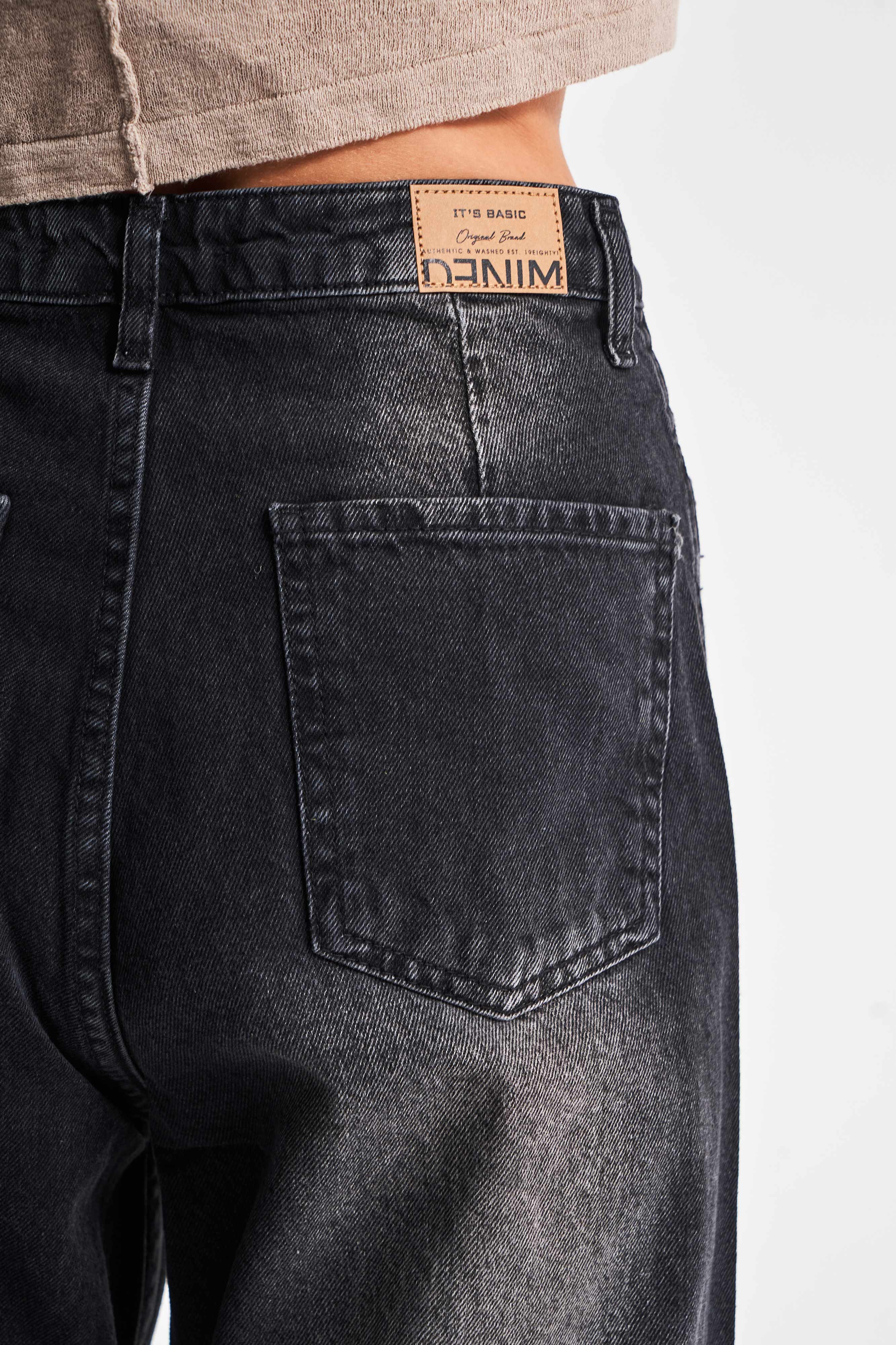 Kadın Koyu Füme Renk %100 Koton Relax Fit Denim