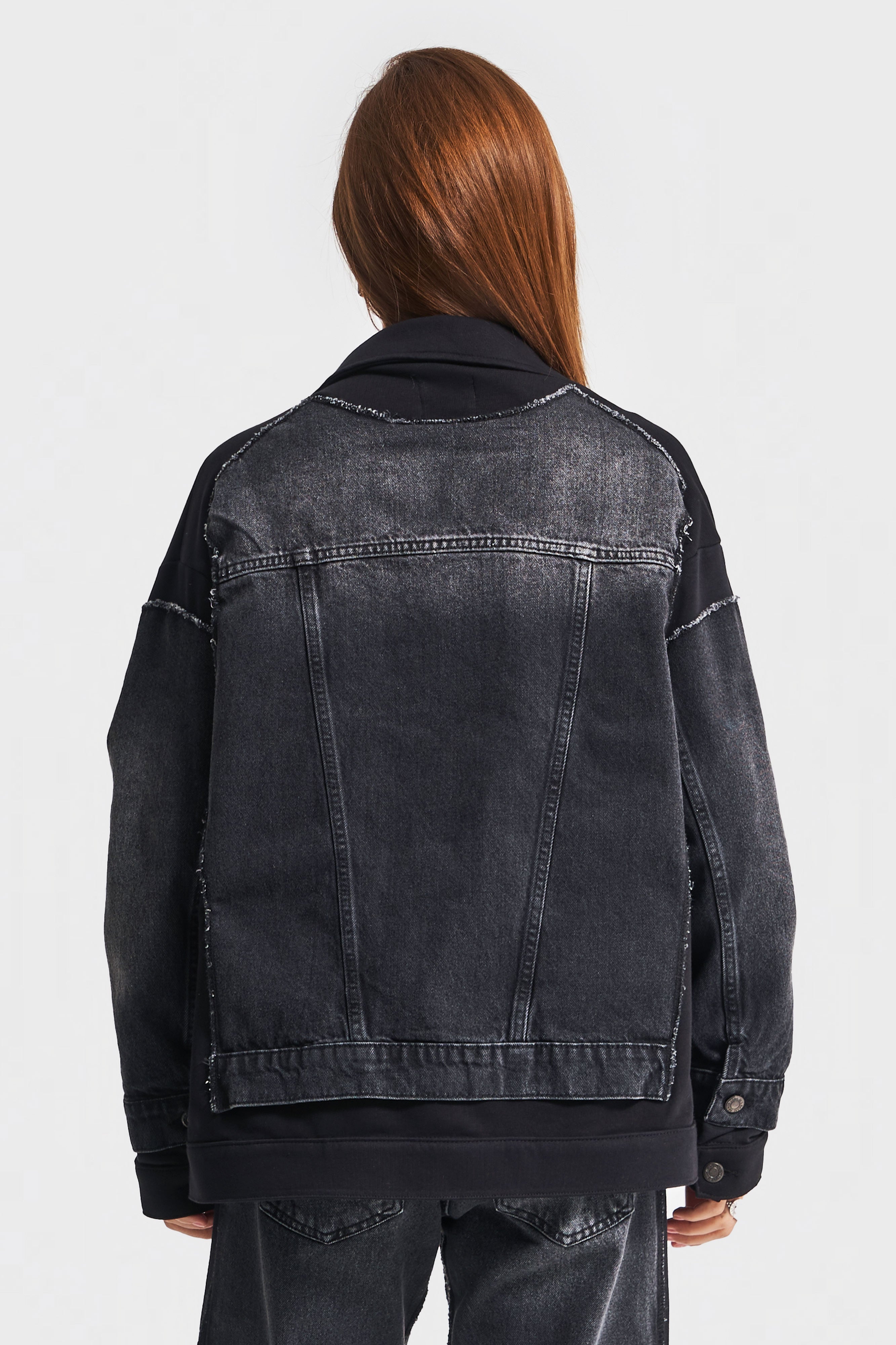 Kadın Koyu Füme Renk 2w41 Örme Denim Karışımlı  Oversize Ceket Mont