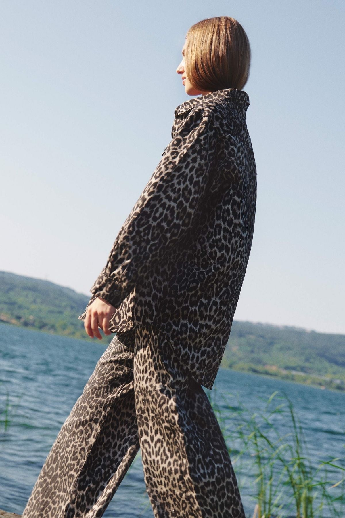 Kadın Leopar Renk Oversize Ceket