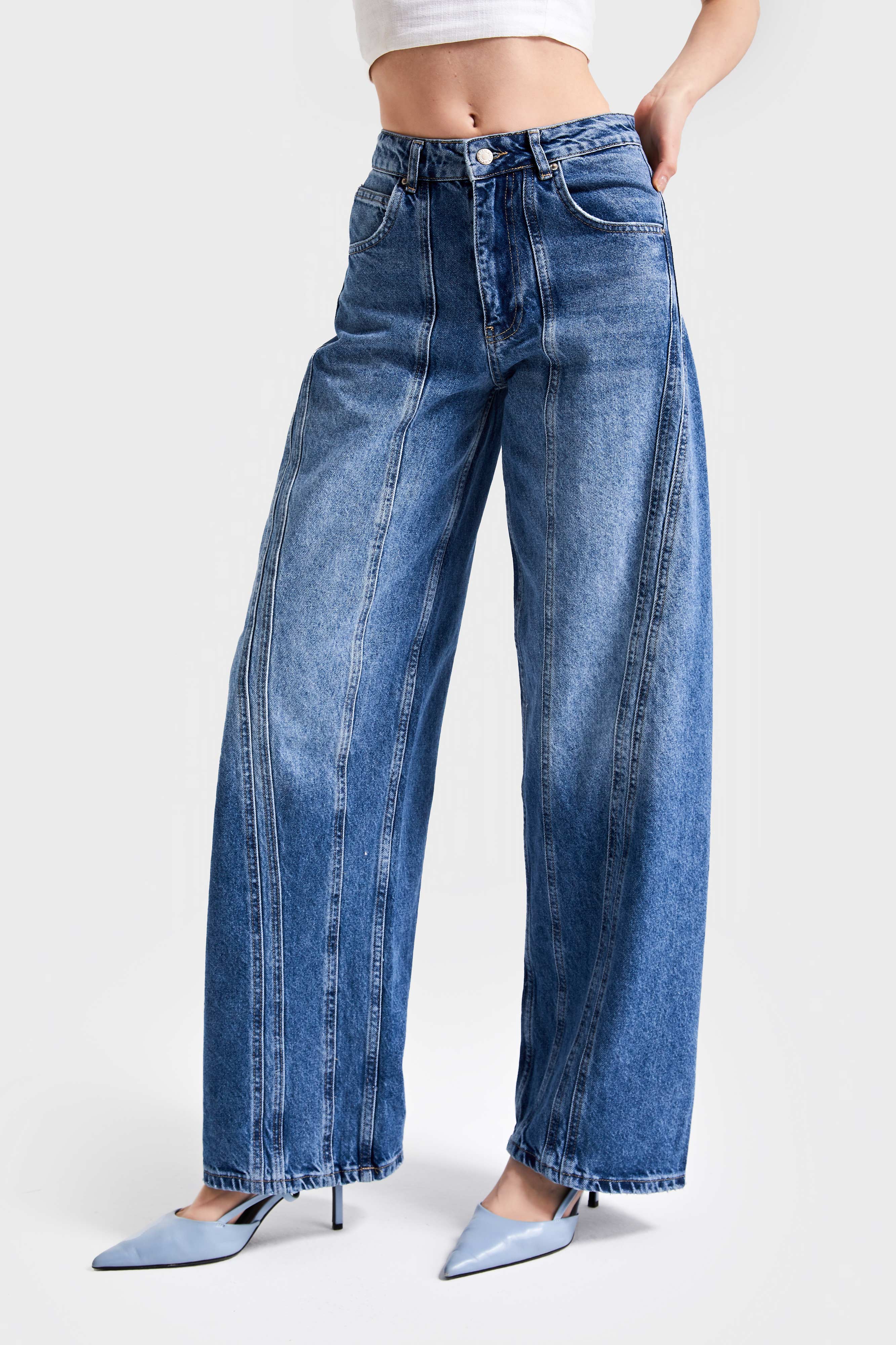 Kadın Mavi Kot Rengi 2S5-4 Tasarım %100 Koton Straight Fit Denim