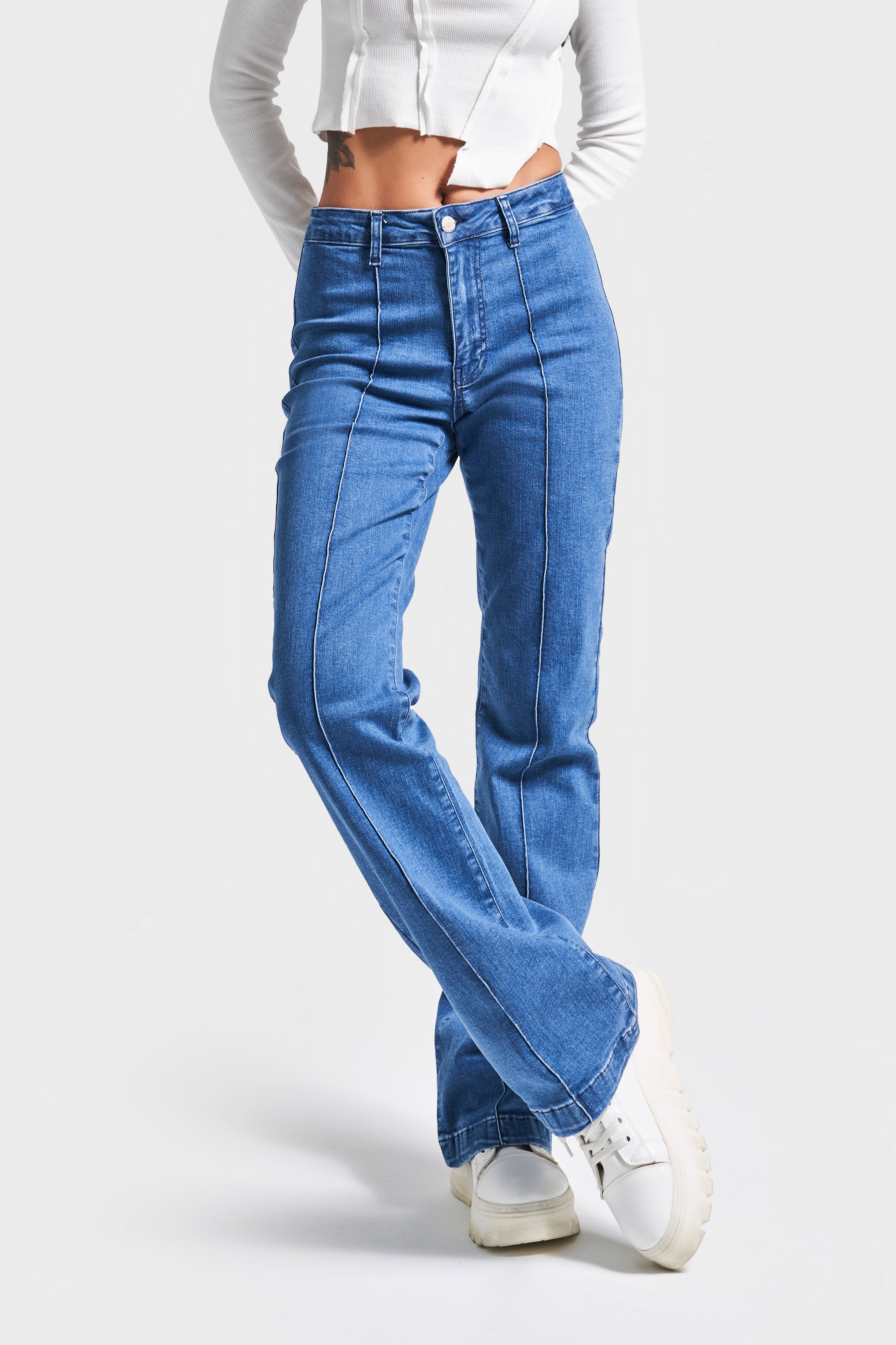 Kadın Mavi Renk 1S5-4 Slim Flare Likralı Kumaş Esnek Denim Jean