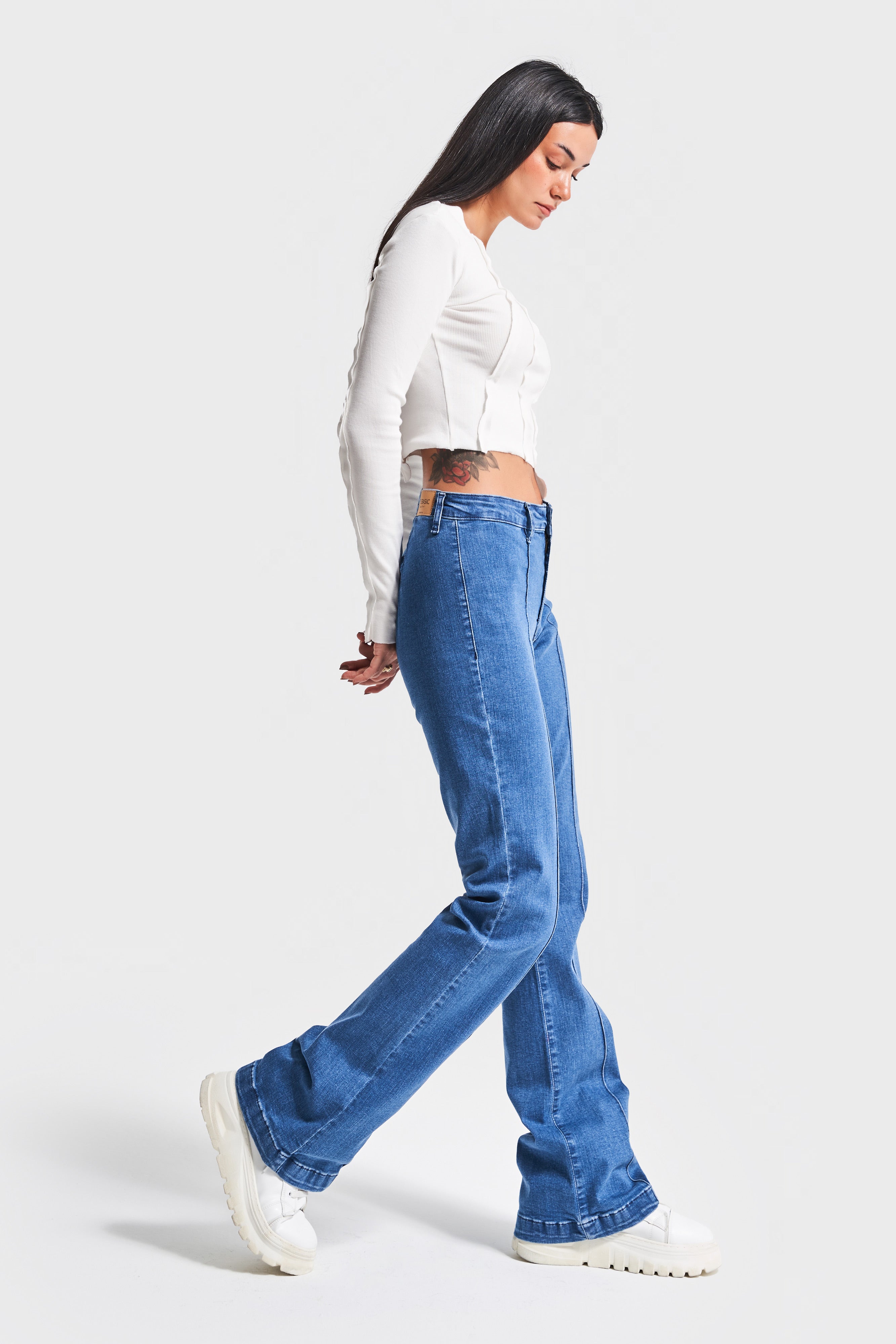 Kadın Mavi Renk 1S5-4 Slim Flare Likralı Kumaş Esnek Denim Jean